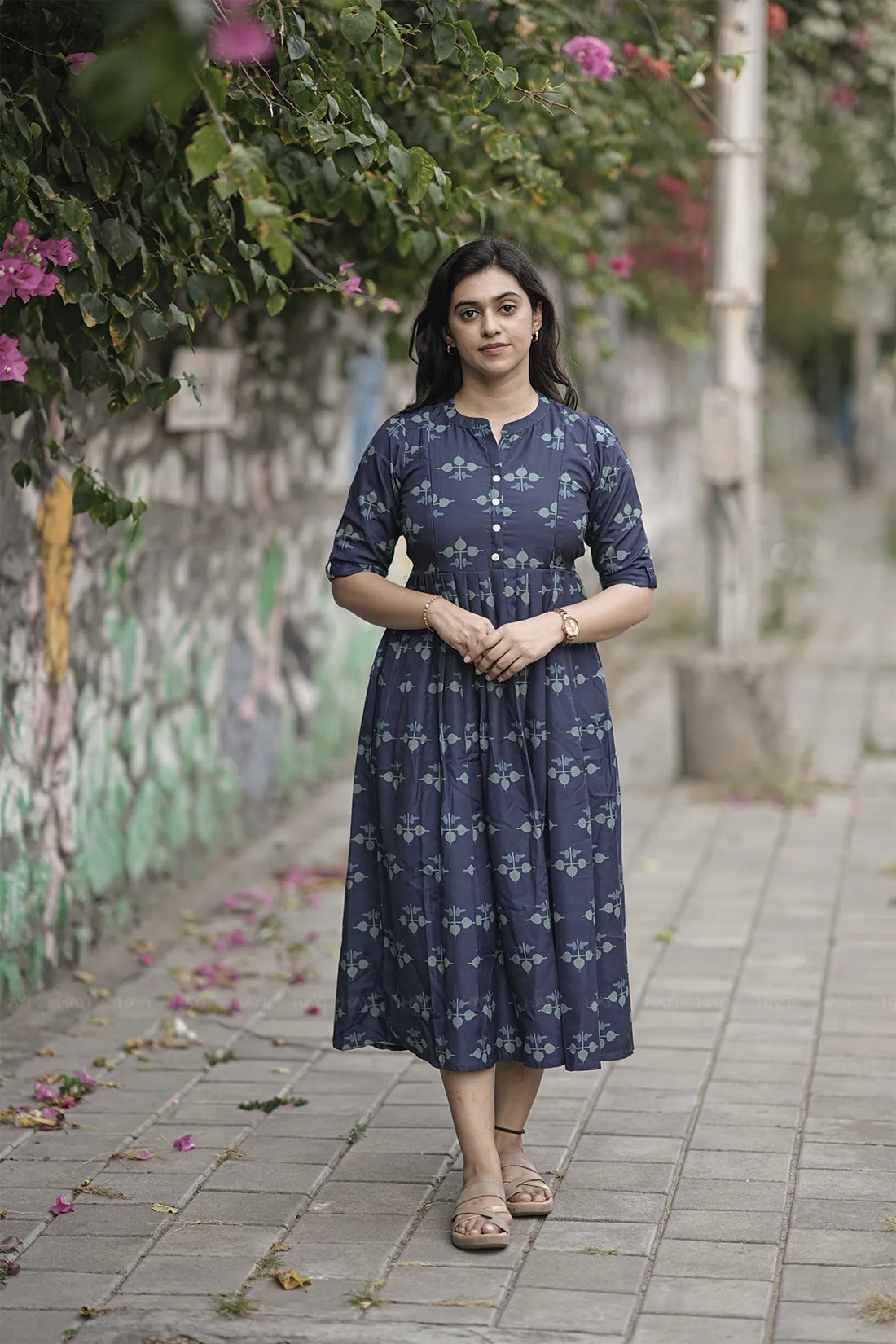 Navy Rhythm Printed Maternity and Feeding Maxi Dress