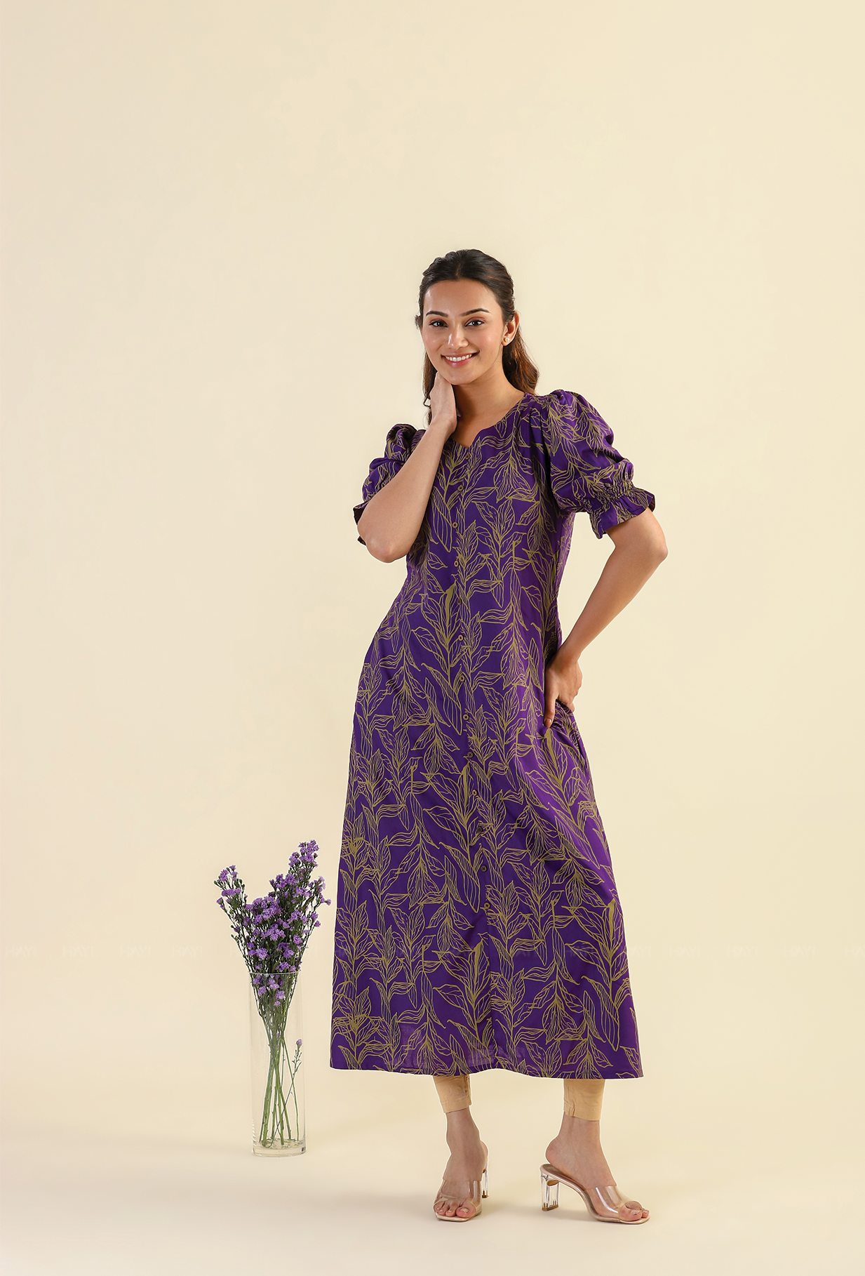 Purple Mystic Flutter Viscose Printed Dress