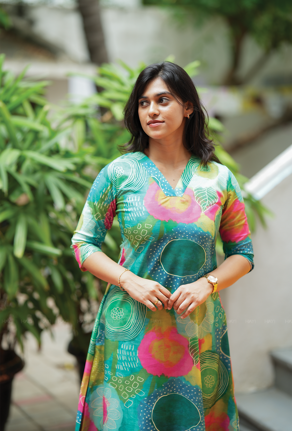 Mesh Green with Jungle Blush Silk Blend Co ord set