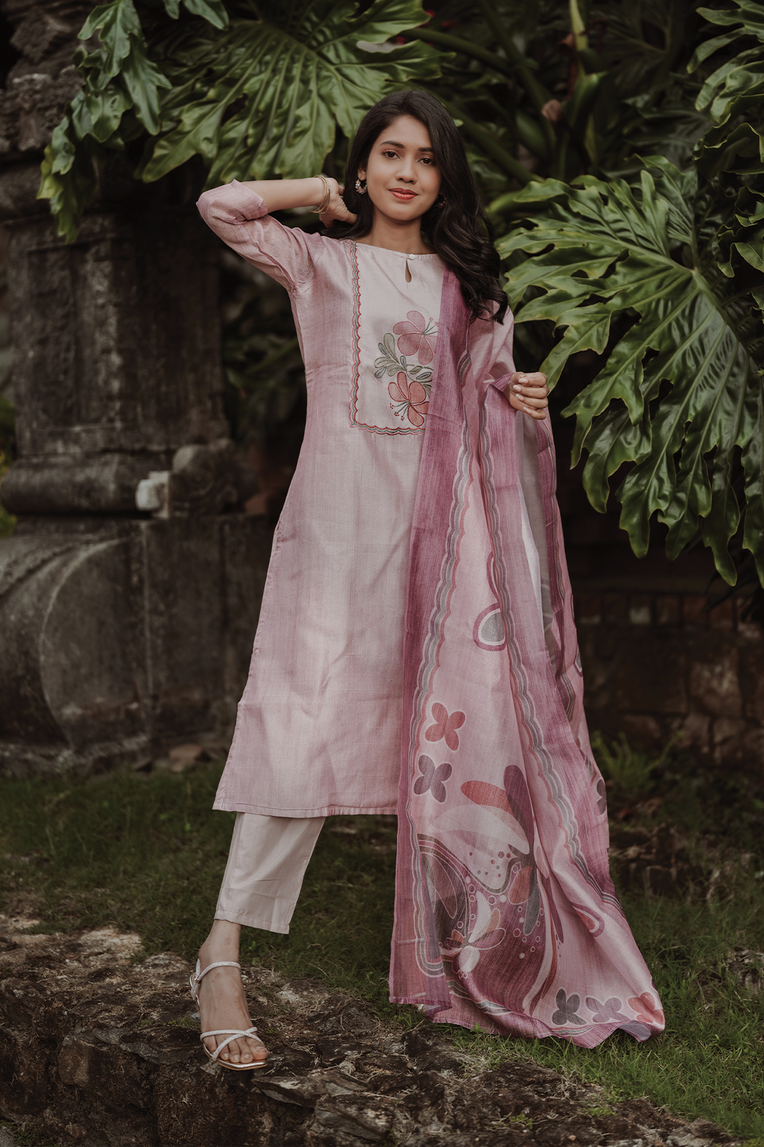 Rosedawn Embroidered 3 Piece Butter Silk Blend Kurta Set with Dupatta