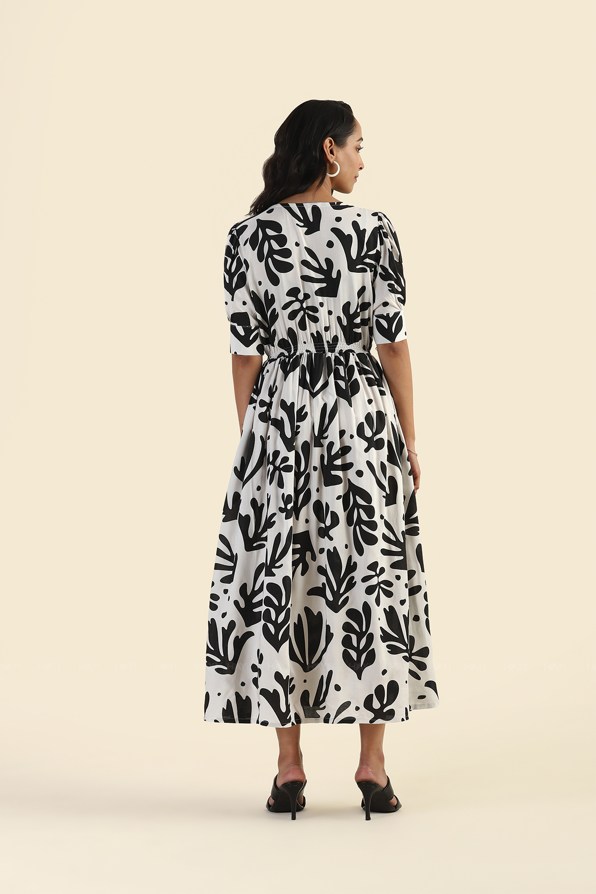 Rustle White Wild Leaves Printed Viscose Dress