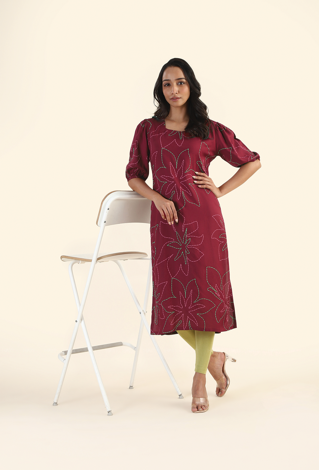 Crimson Maroon Garden Viscose Printed Kurta