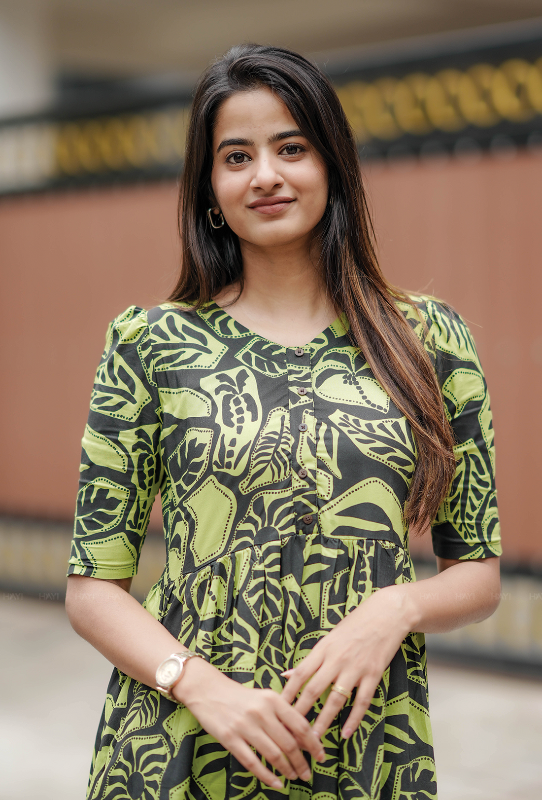 Jungle Eclipse Green Printed Viscose Maternity and Feeding dress