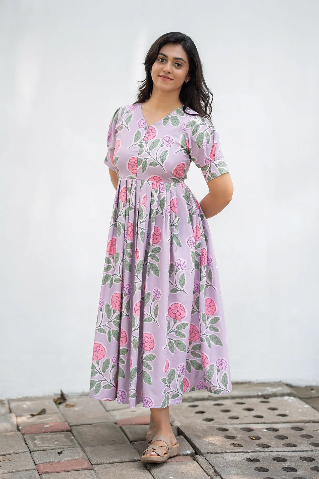 Faded Petal Lavender Printed Maternity and Feeding Dress