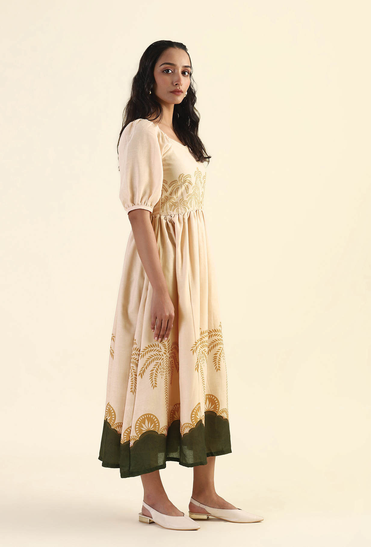 Mystic Woodland Beige Cambric Blend Dress