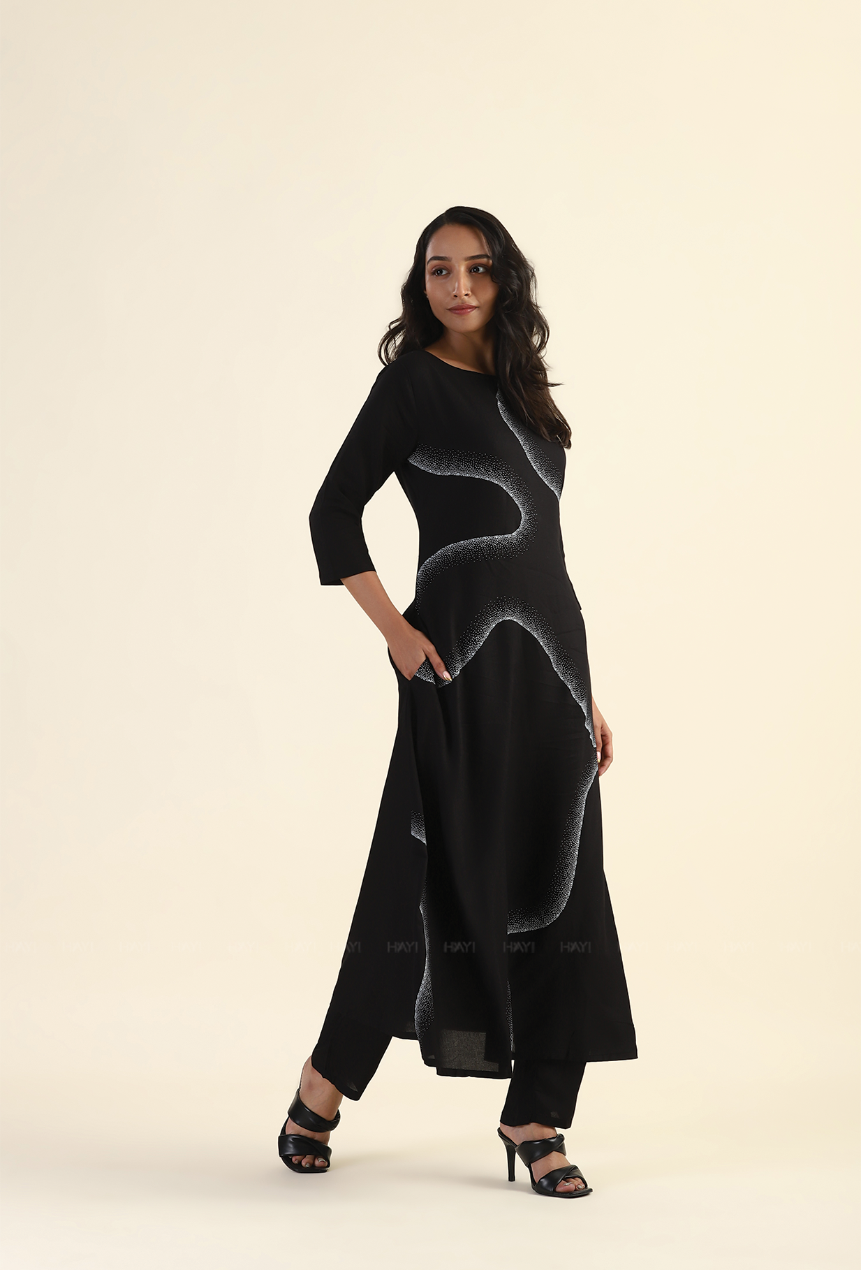 Nightfall Black White Wave Printed Viscose Co-ord Set