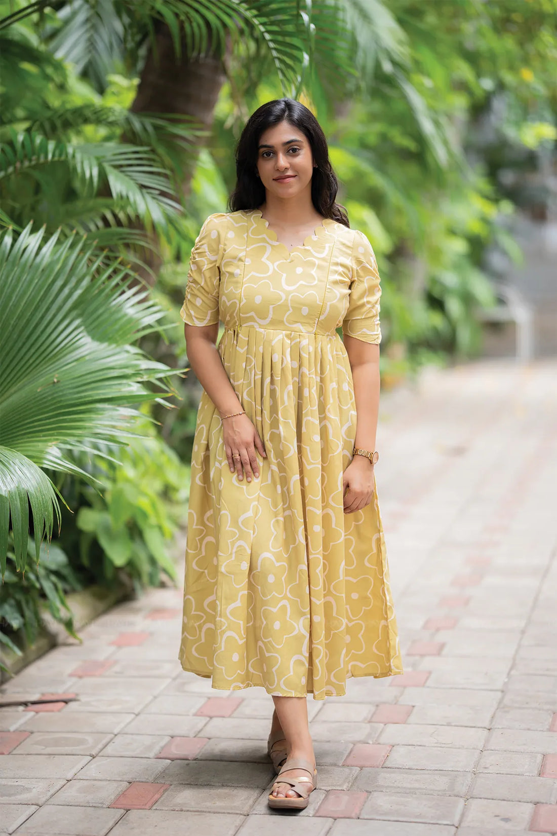 Mustard Flower Yellow Printed Maternity and feeding Maxi