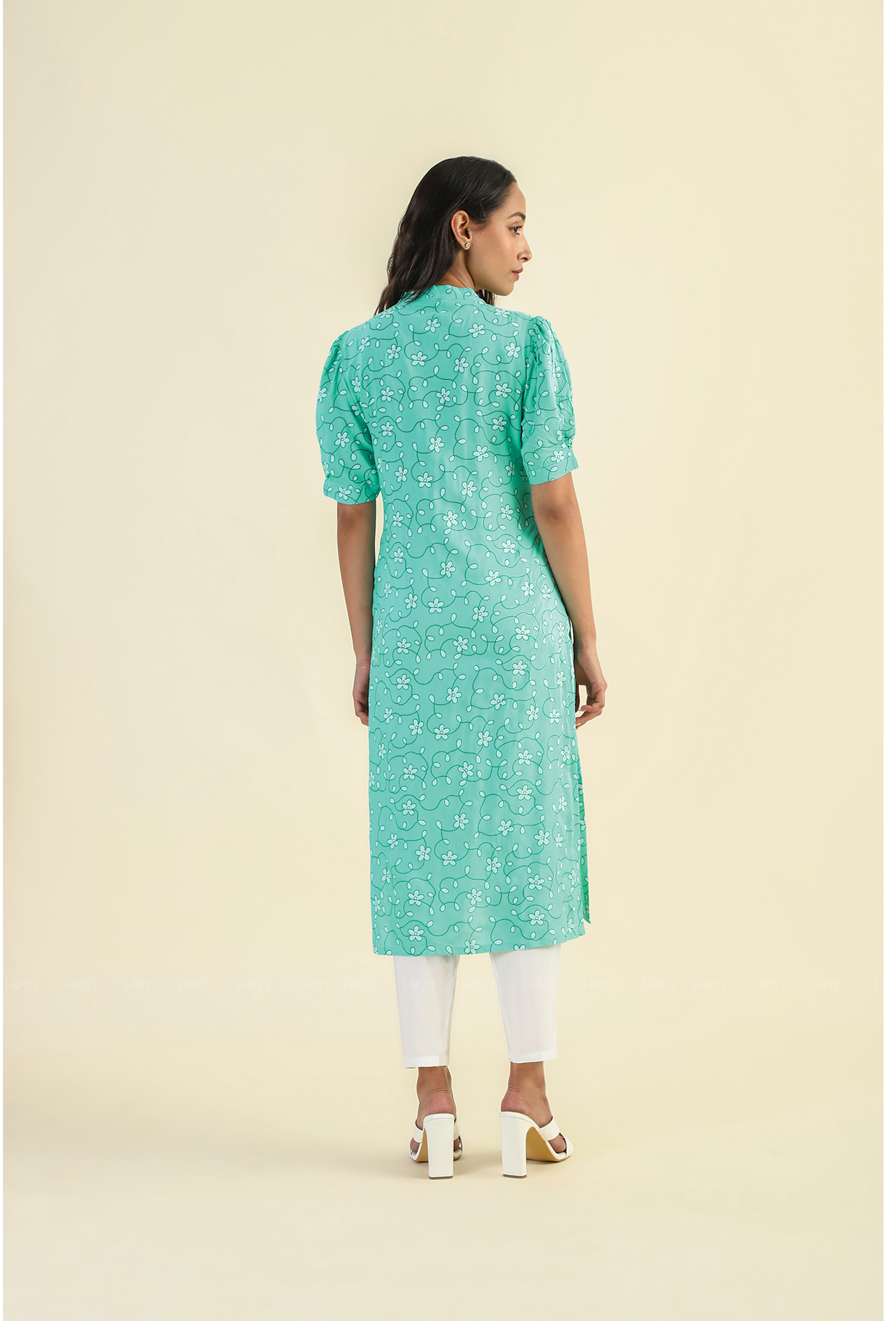 Mint Opal Petals Viscose Printed Kurta