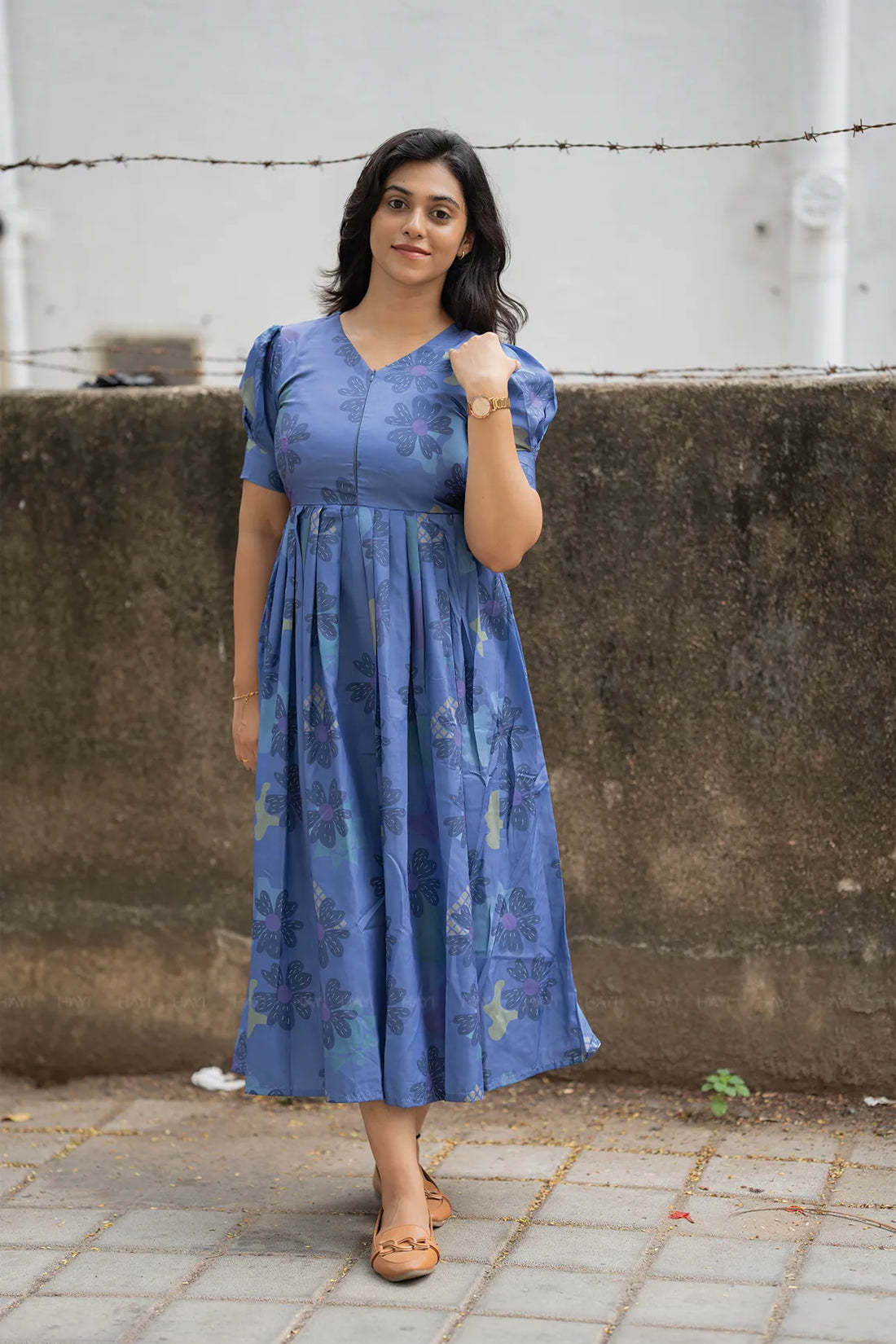 Skyshade Floral Blue printed Maternity and Feeding Maxi Outfit