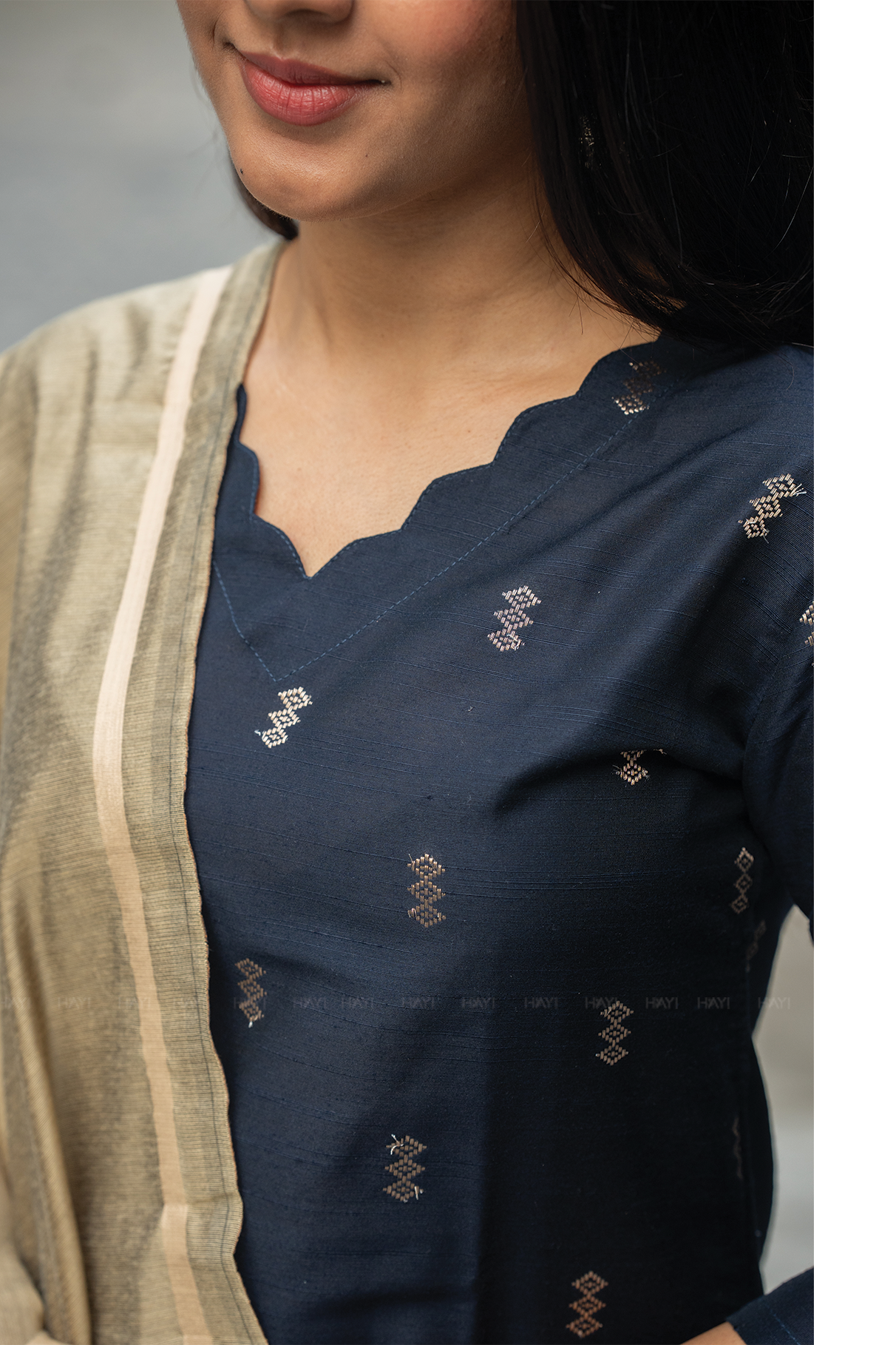 Neelika Navy 3 Piece Viscose Jacquard Weave Kurta with Pant & Dupatta