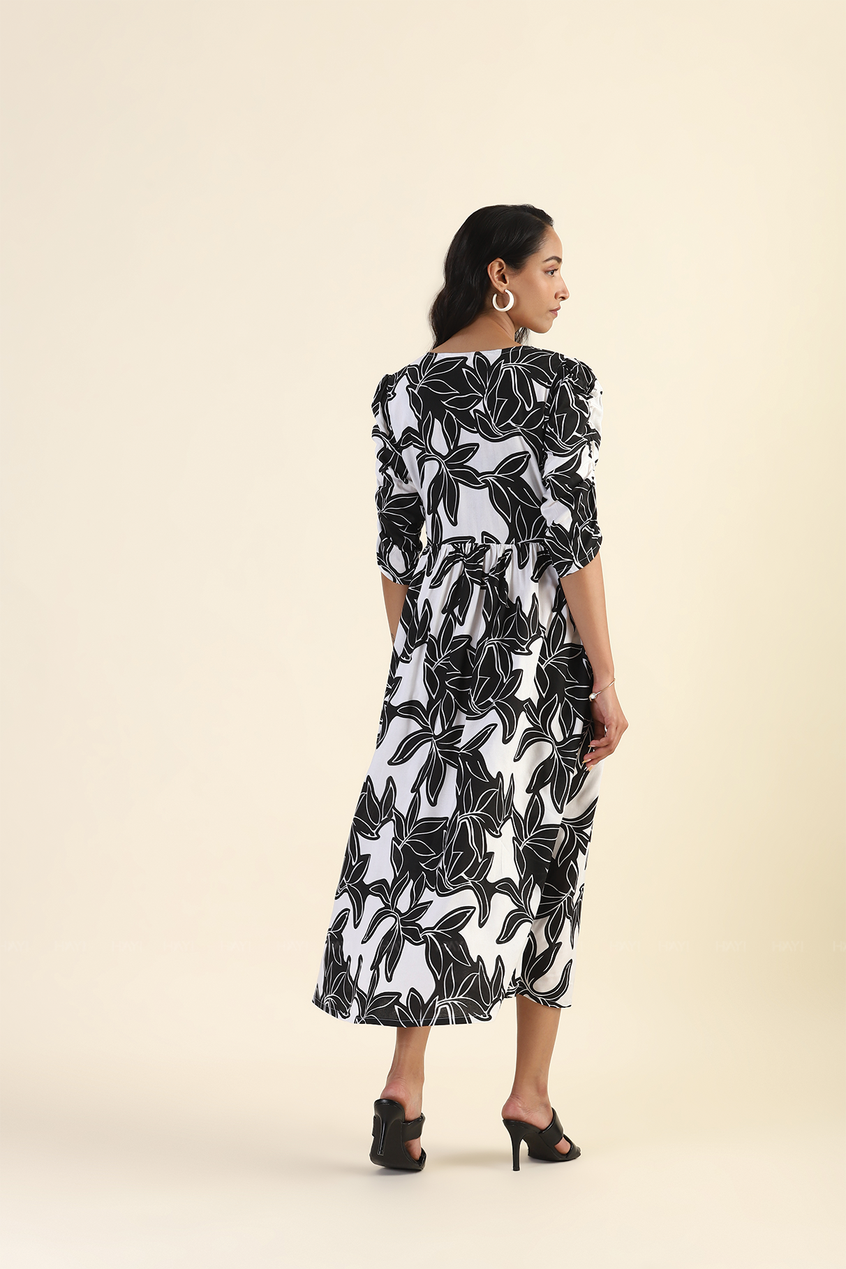 Minimal White Monochrome Muse Printed Viscose Dress
