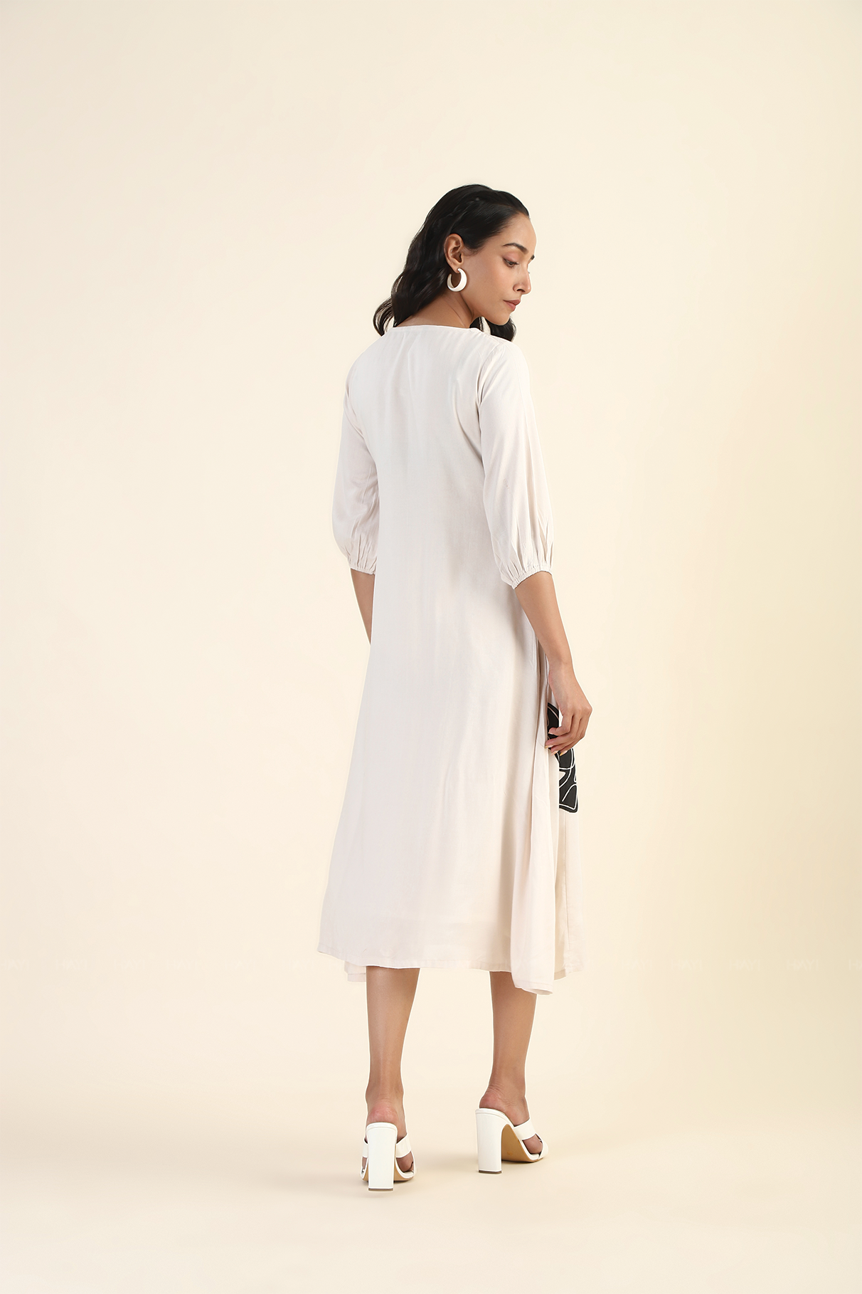 Serenade White with Black Dove Printed Viscose Dress