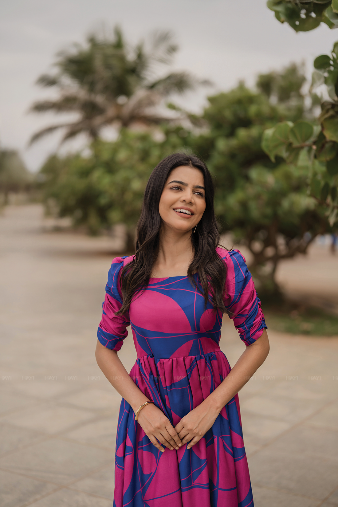 Majestic Blue with Royal Maze printed Viscose Dress