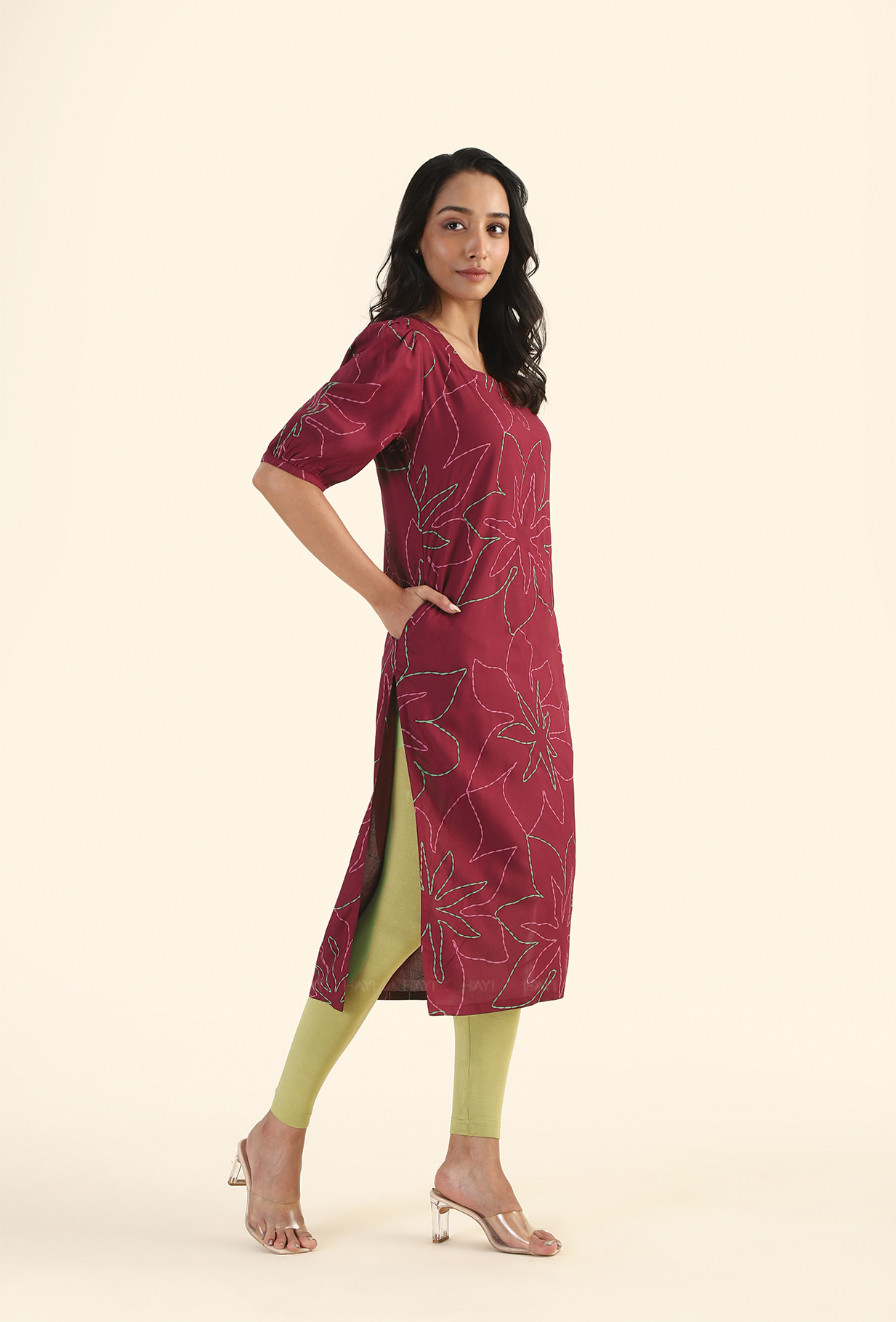 Crimson Maroon Garden Viscose Printed Kurta