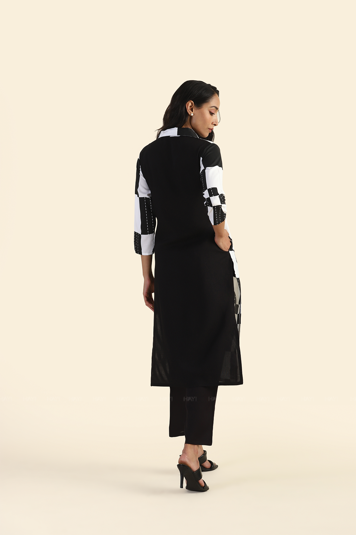 High Contrast Black with Abstract Printed Viscose Kurta