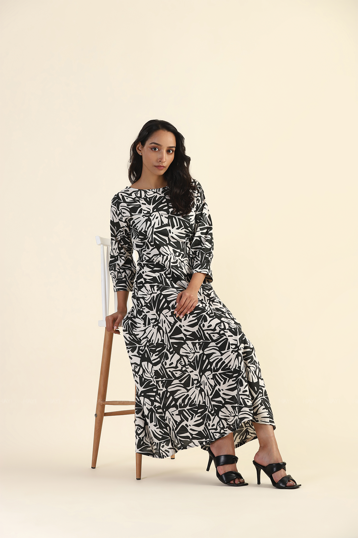 Pale White Viscose Printed Dress