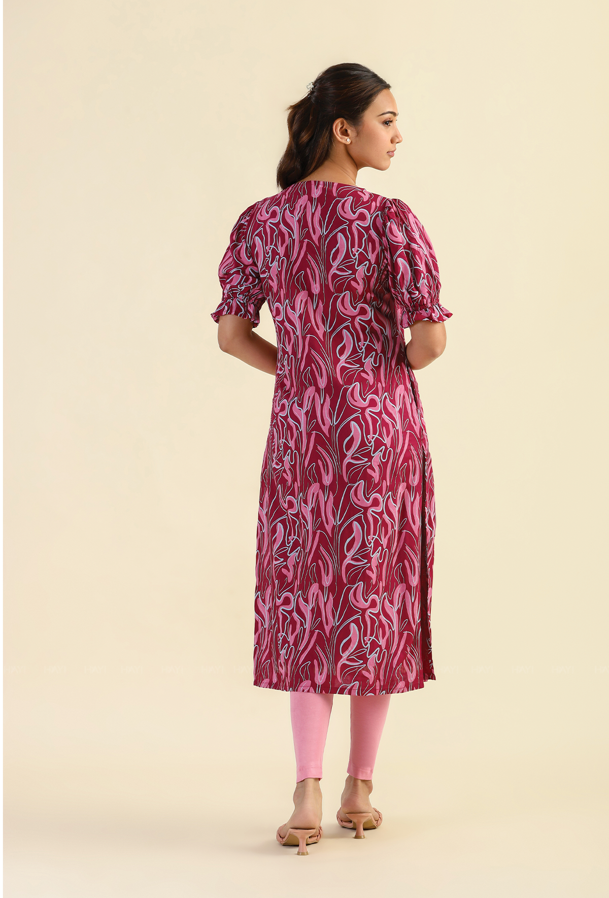 Red Scribbled Petals Viscose Printed Kurta