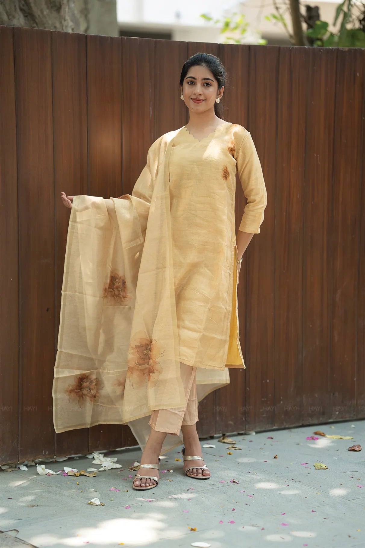 Mimsa Yellow Shimmer Tissue Kurta Set with Dupatta