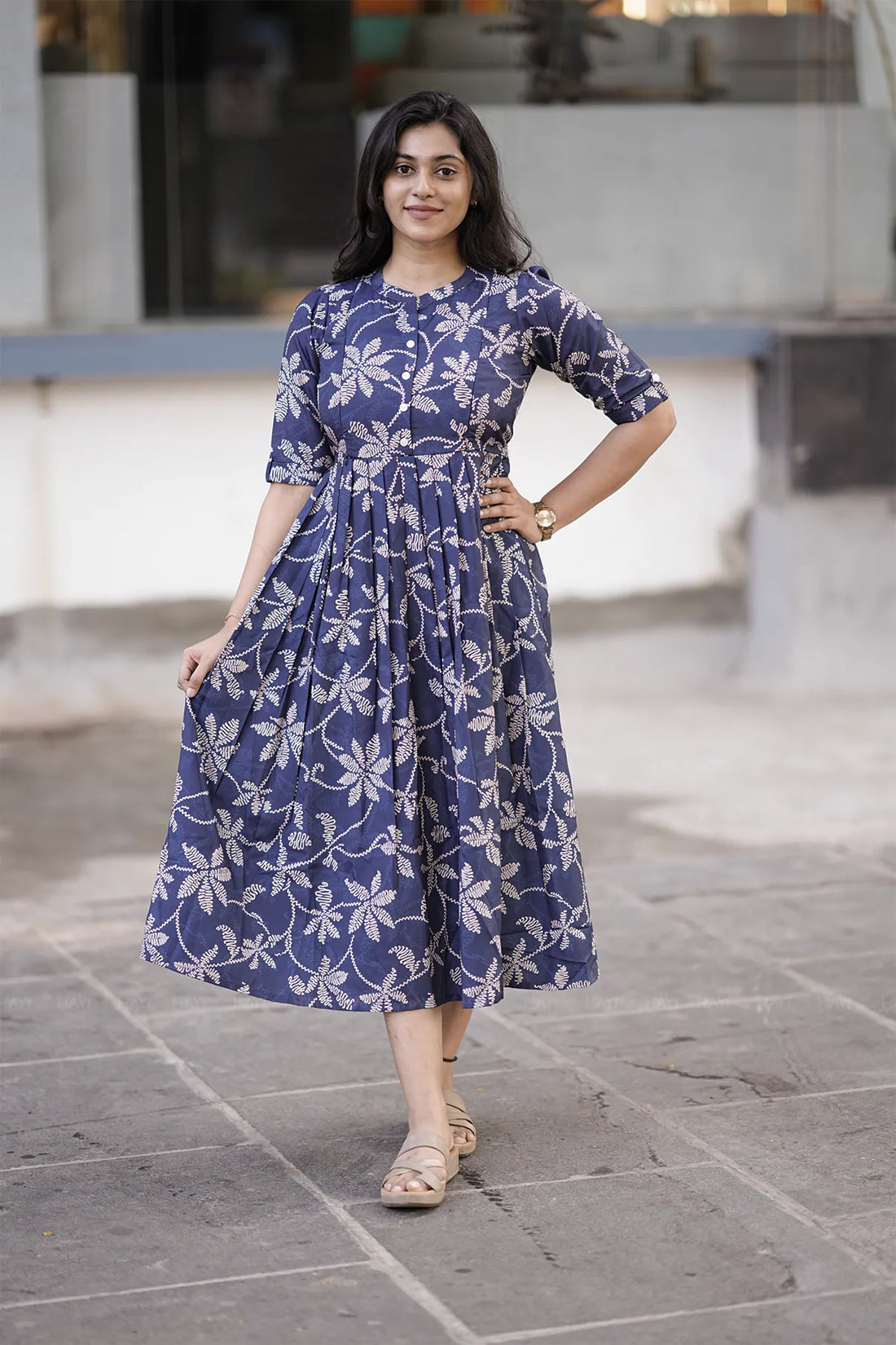 Orlina Grace Navy Printed Maternity and Feeding Maxi Outfit