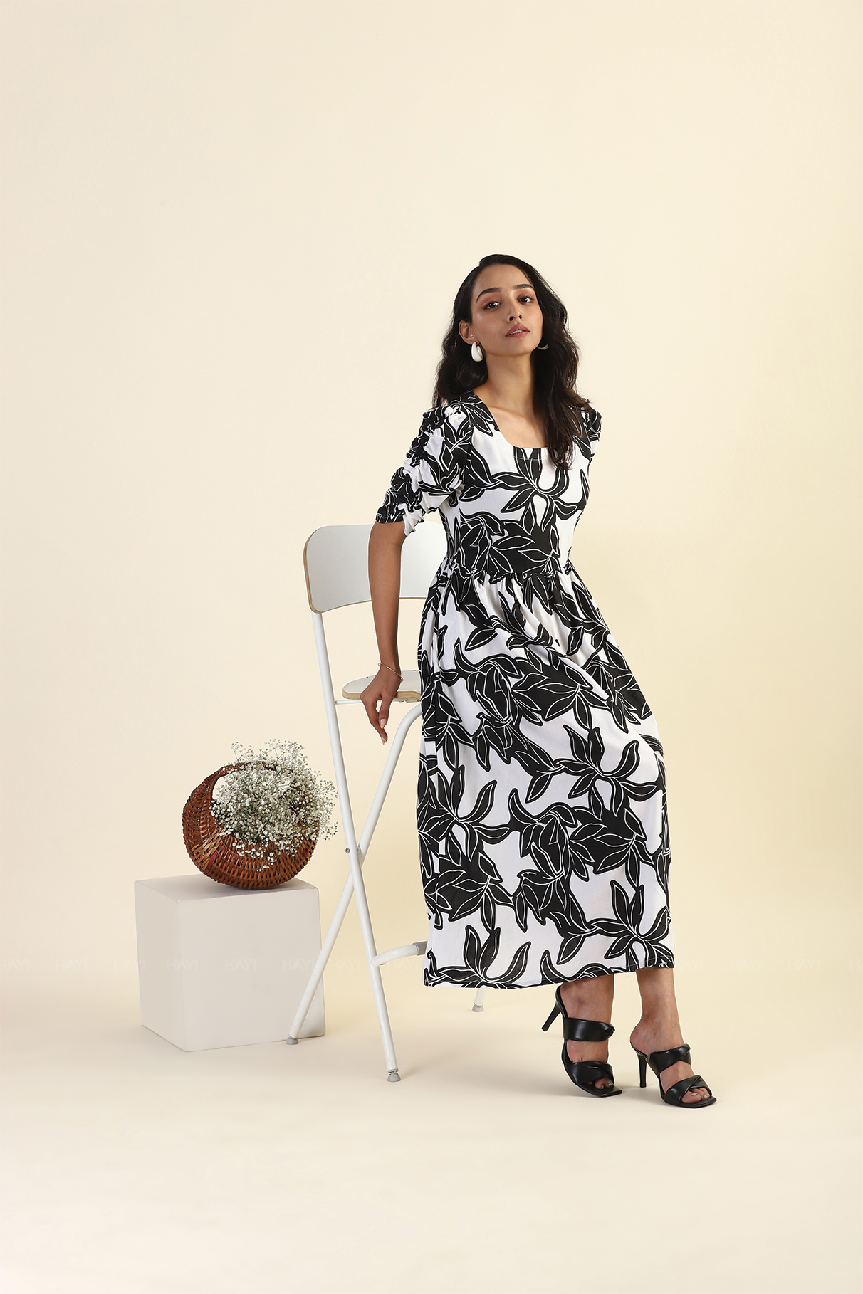 Minimal White Monochrome Muse Printed Viscose Dress