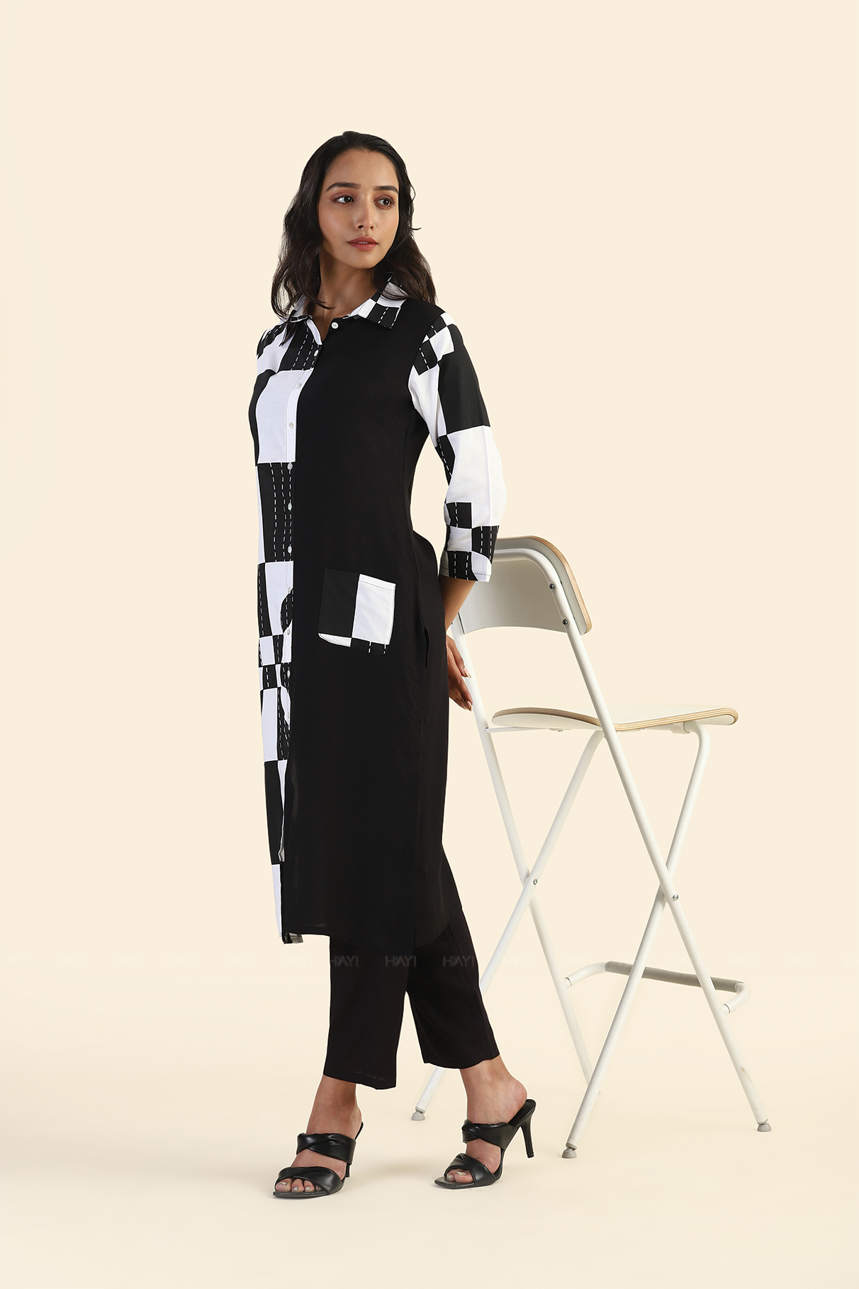 High Contrast Black with Abstract Printed Viscose Kurta