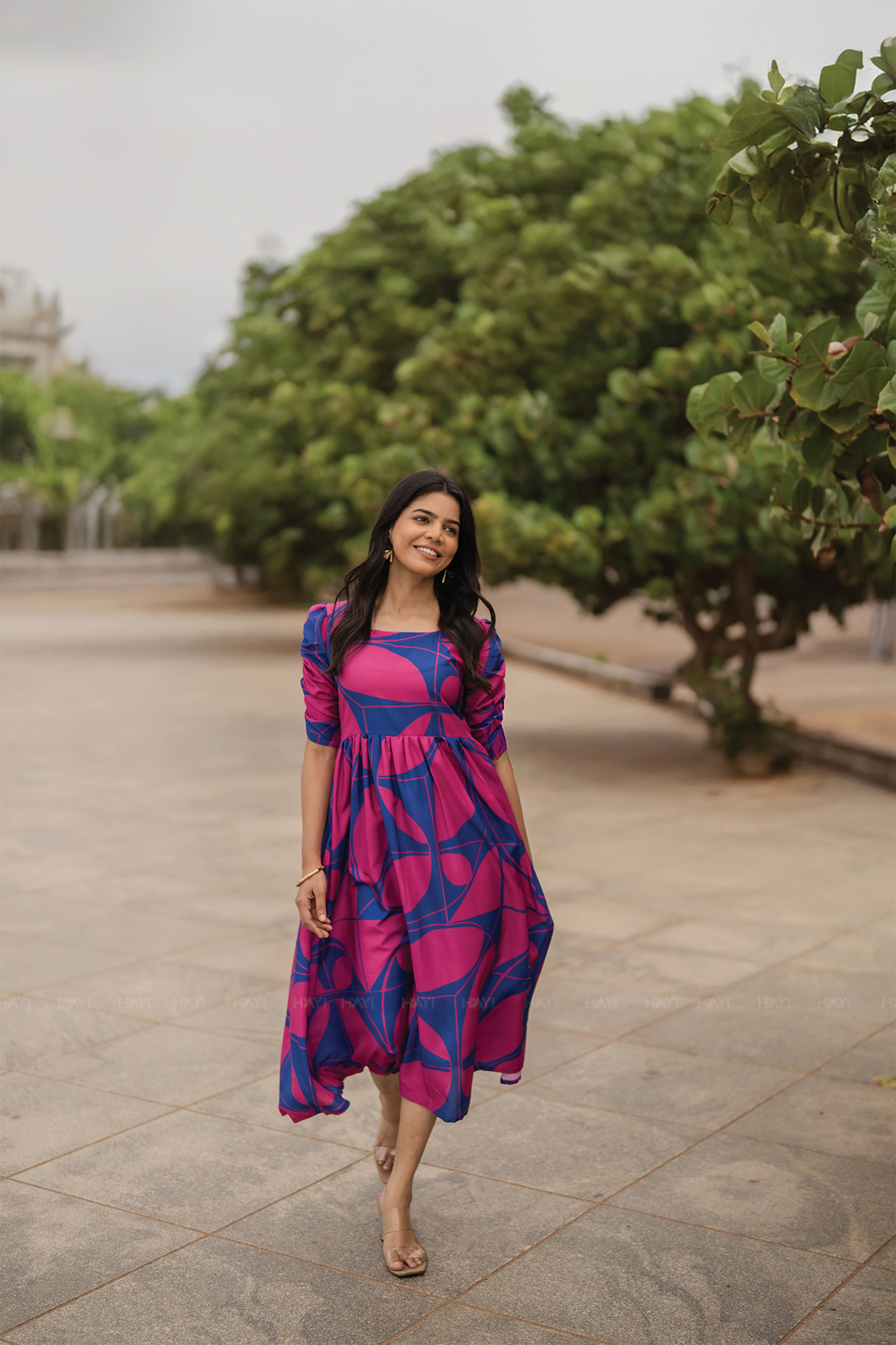 Majestic Blue with Royal Maze printed Viscose Dress