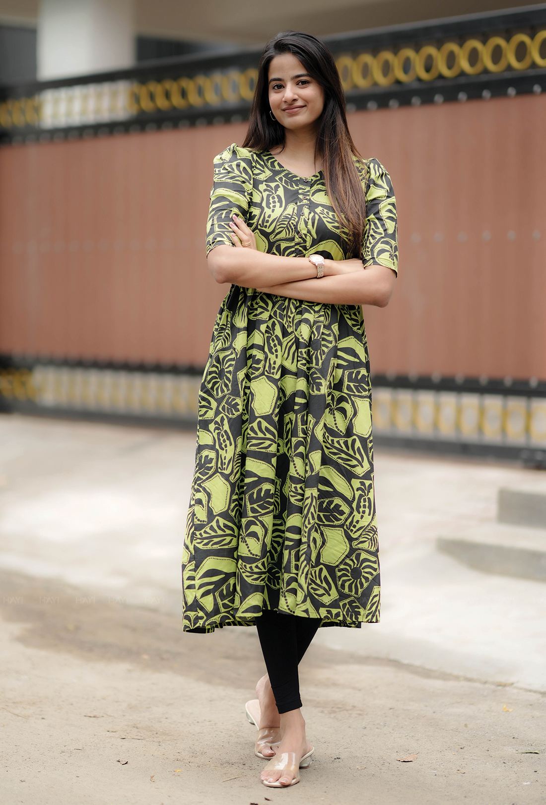 Jungle Eclipse Green Printed Viscose Maternity and Feeding dress