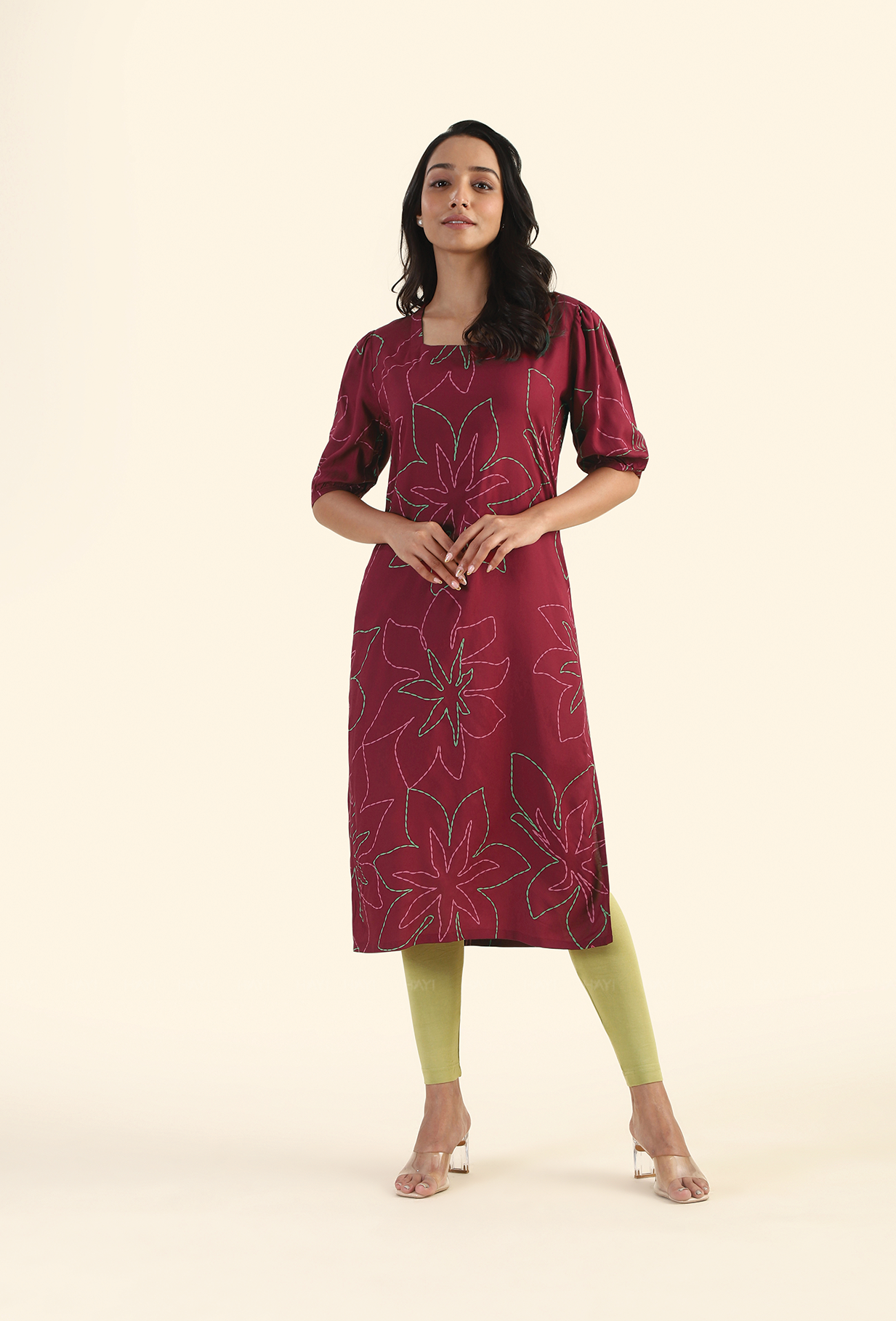 Crimson Maroon Garden Viscose Printed Kurta