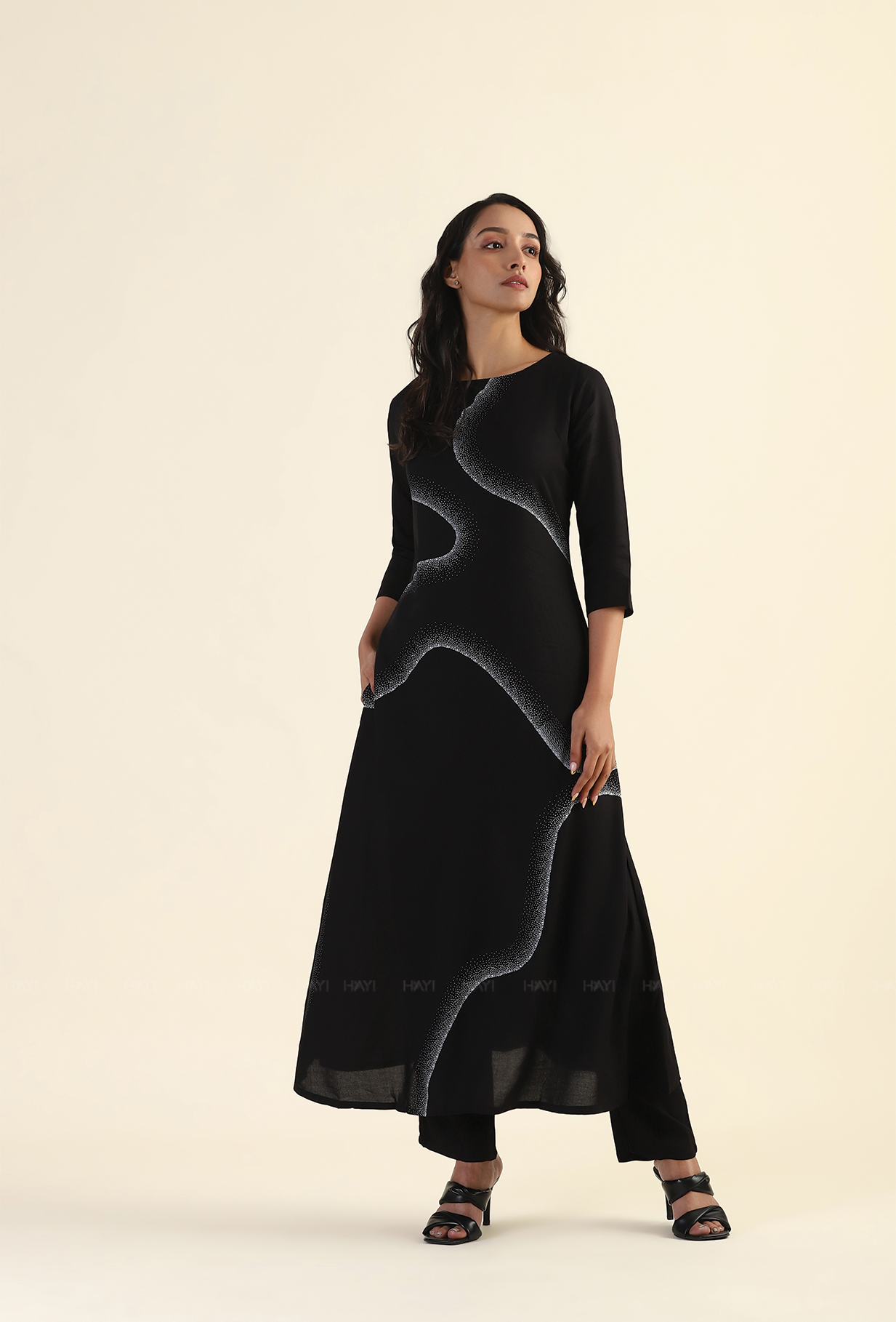 Nightfall Black White Wave Printed Viscose Co-ord Set