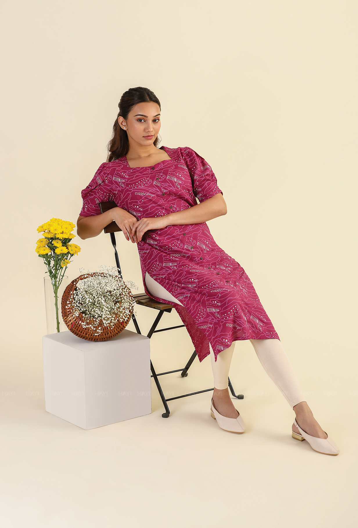 Maroon Dusky Abstract Printed Viscose Kurta