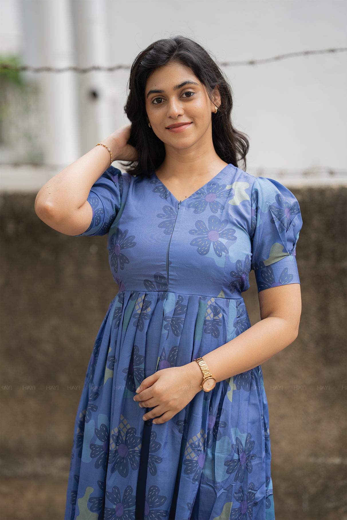 Skyshade Floral Blue printed Maternity and Feeding Maxi Outfit
