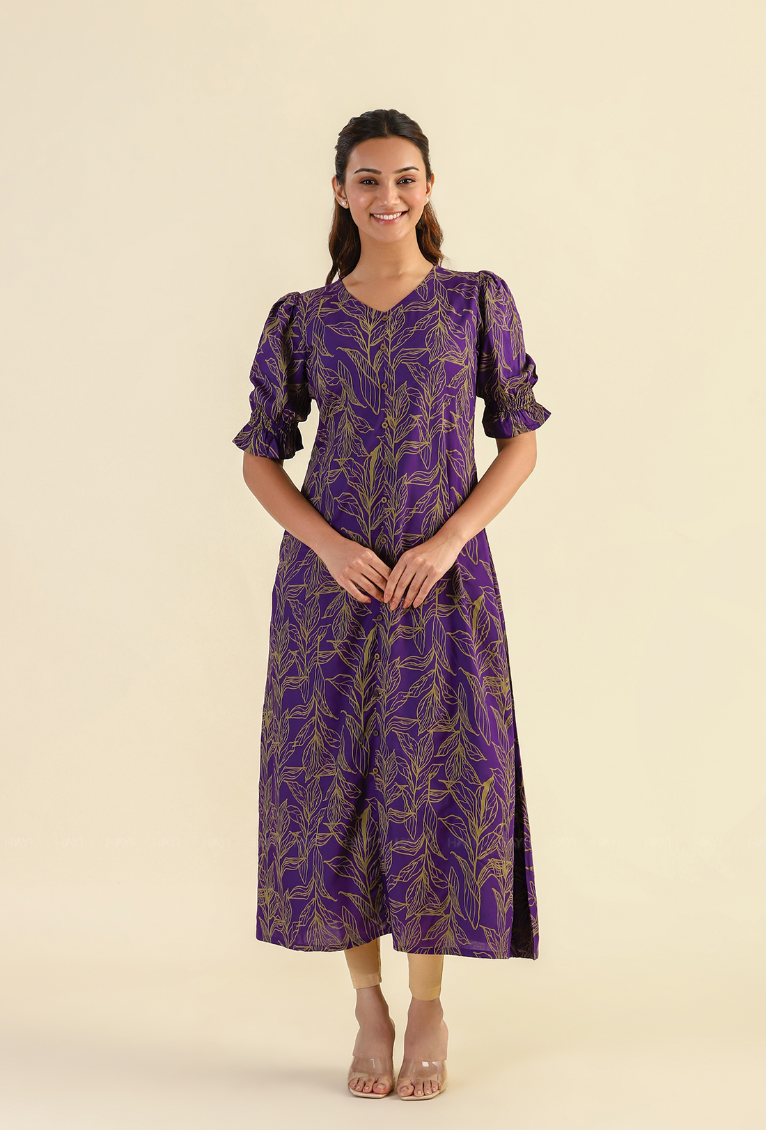 Purple Mystic Flutter Viscose Printed Dress