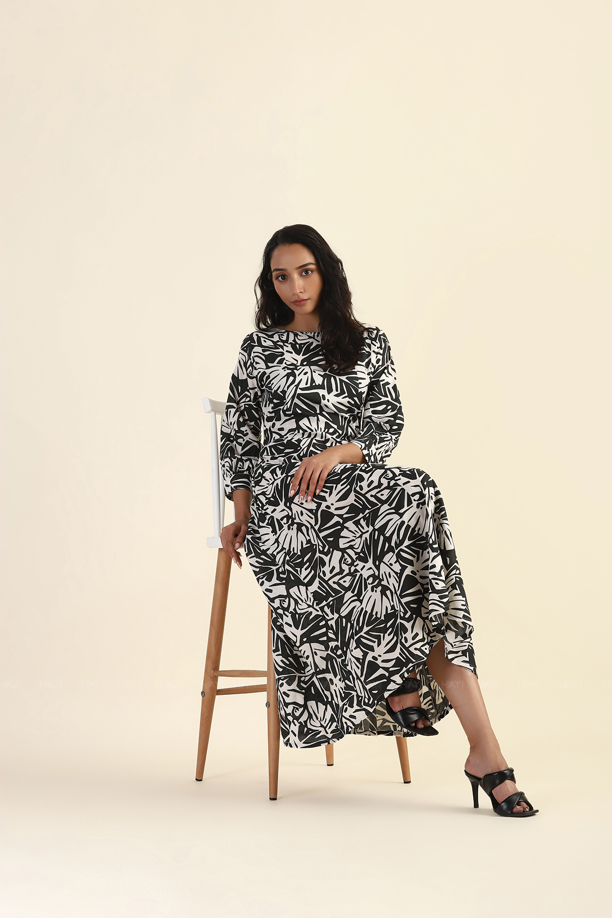 Pale White Viscose Printed Dress