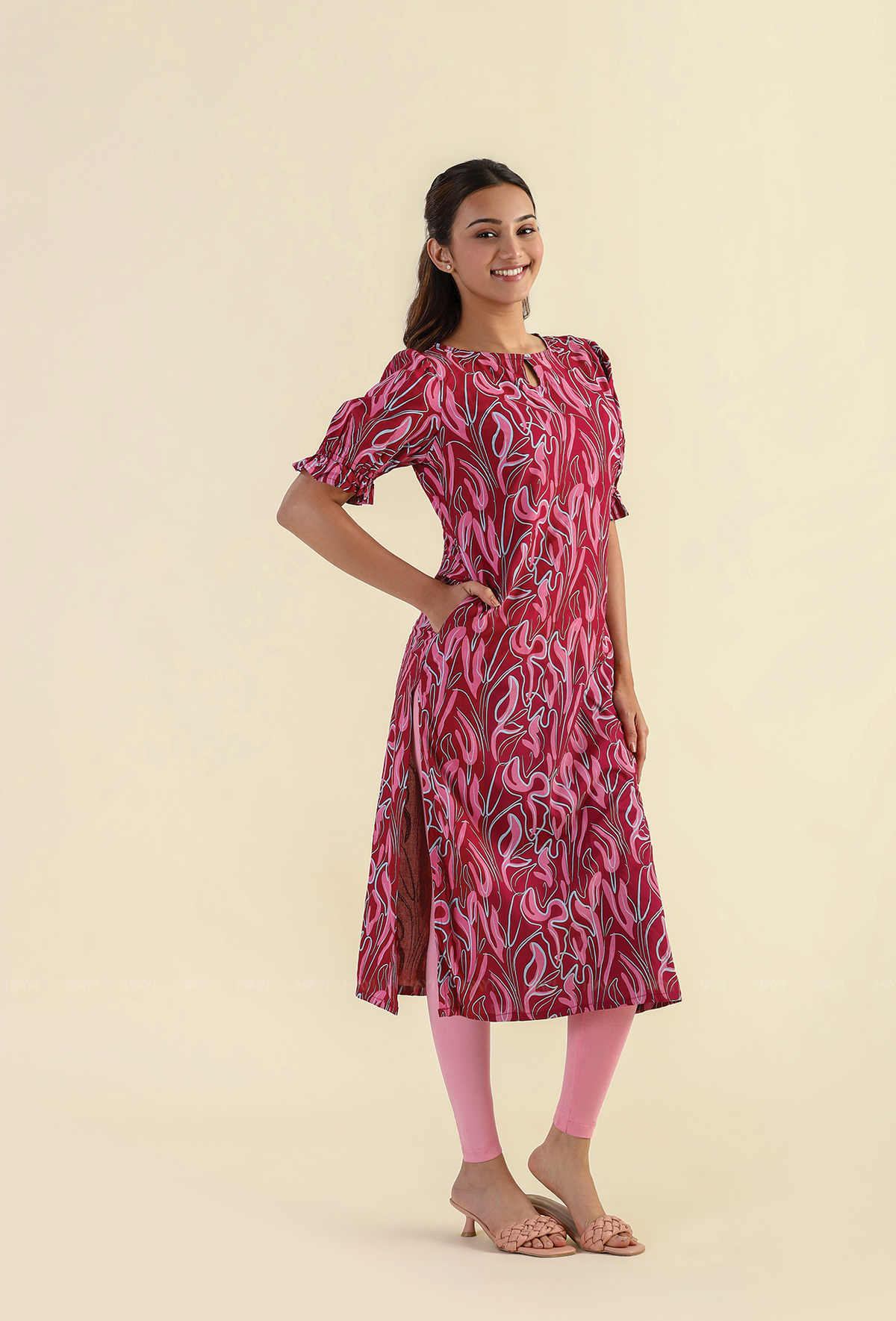Red Scribbled Petals Viscose Printed Kurta