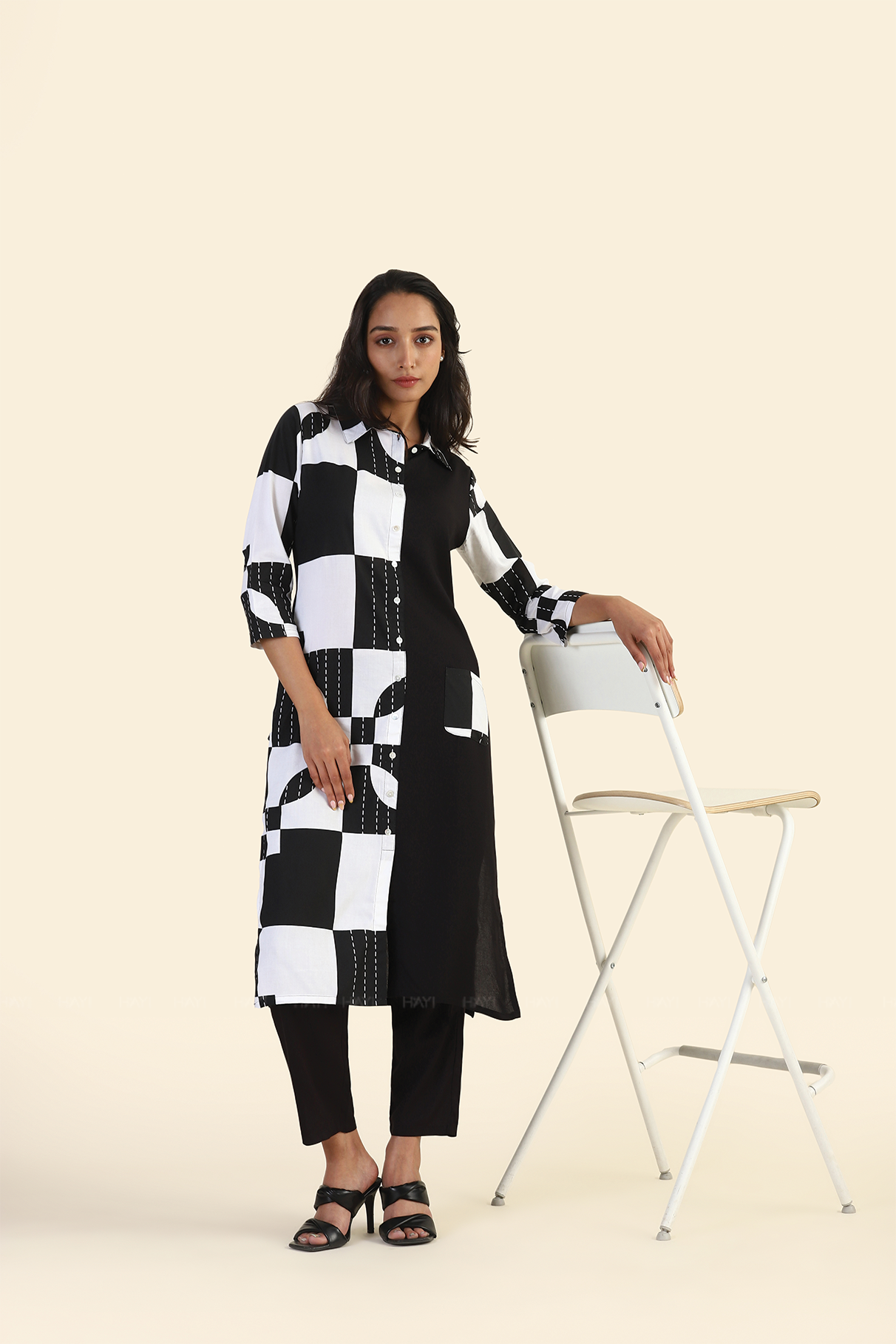 High Contrast Black with Abstract Printed Viscose Kurta