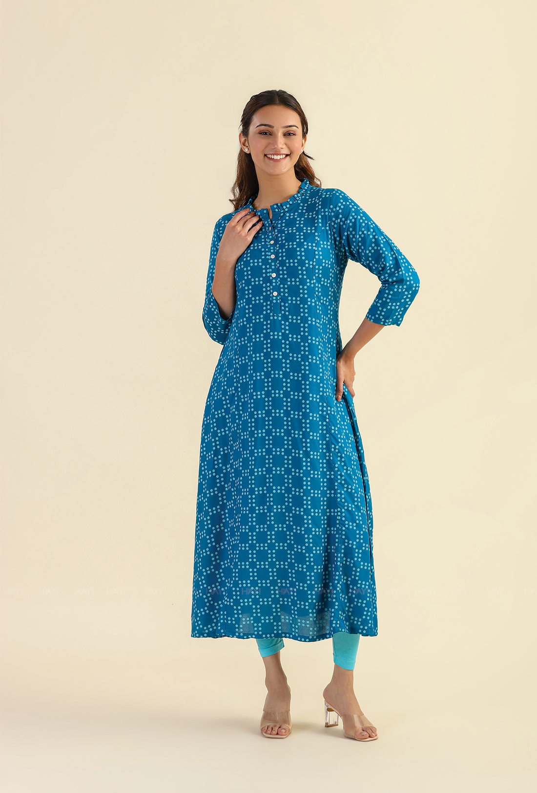 Teal Soft Horizon Viscose Printed A-line Dress