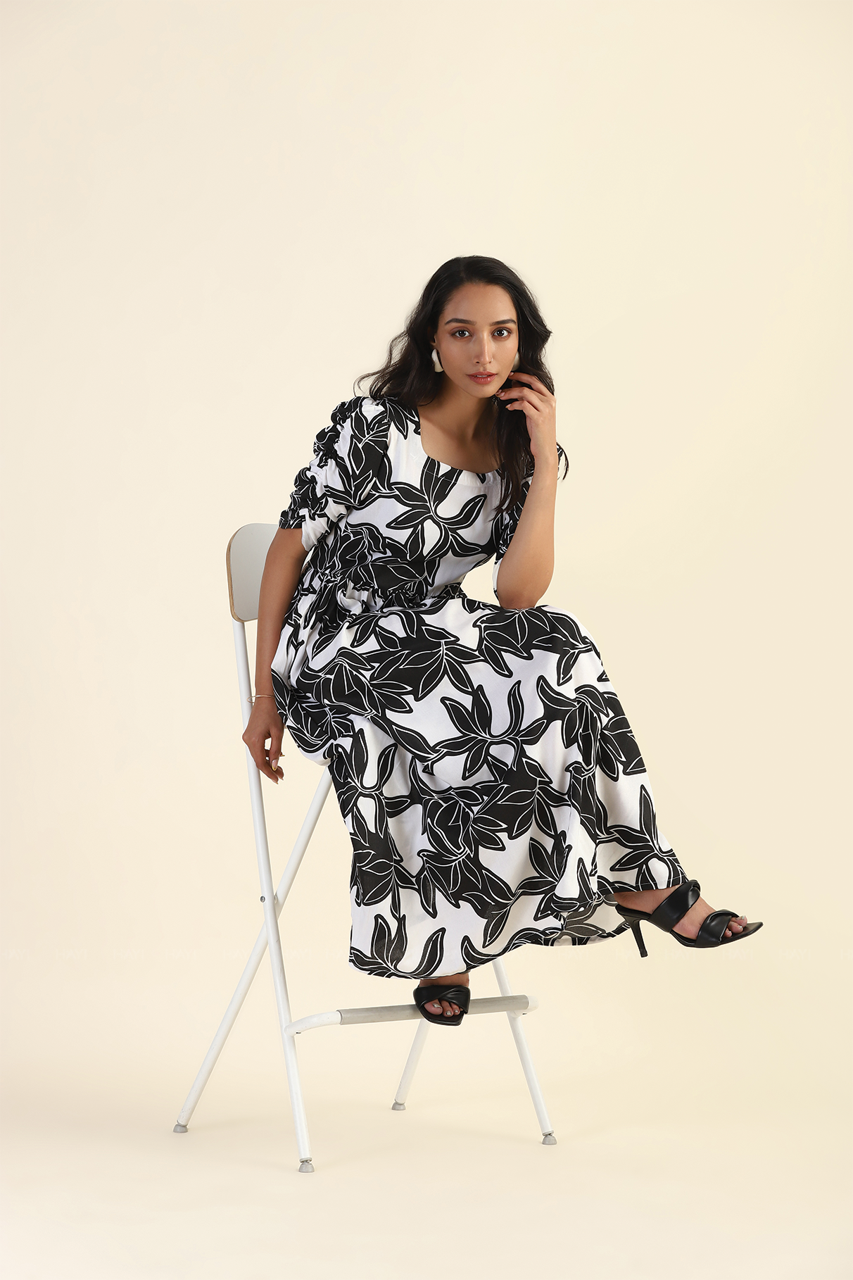 Minimal White Monochrome Muse Printed Viscose Dress