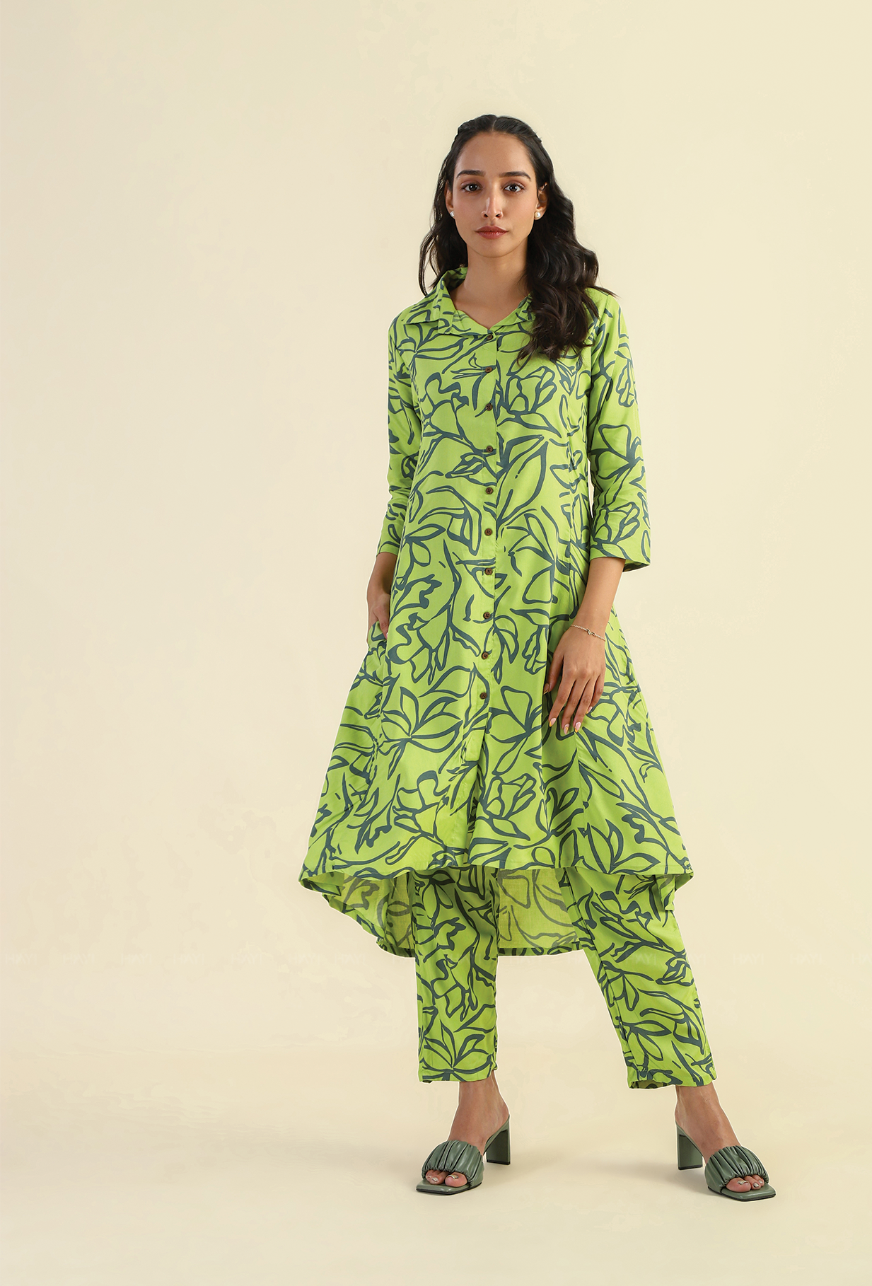 Green Ethereal Petals Viscose Printed Co-ords