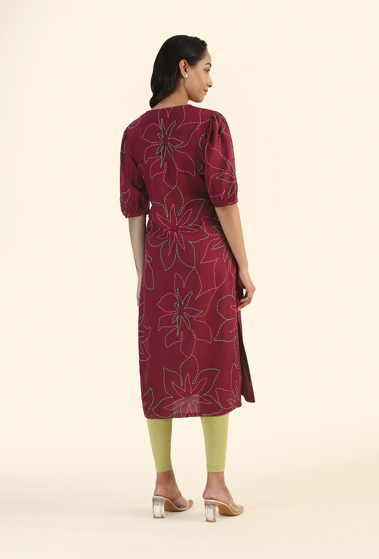 Crimson Maroon Garden Viscose Printed Kurta