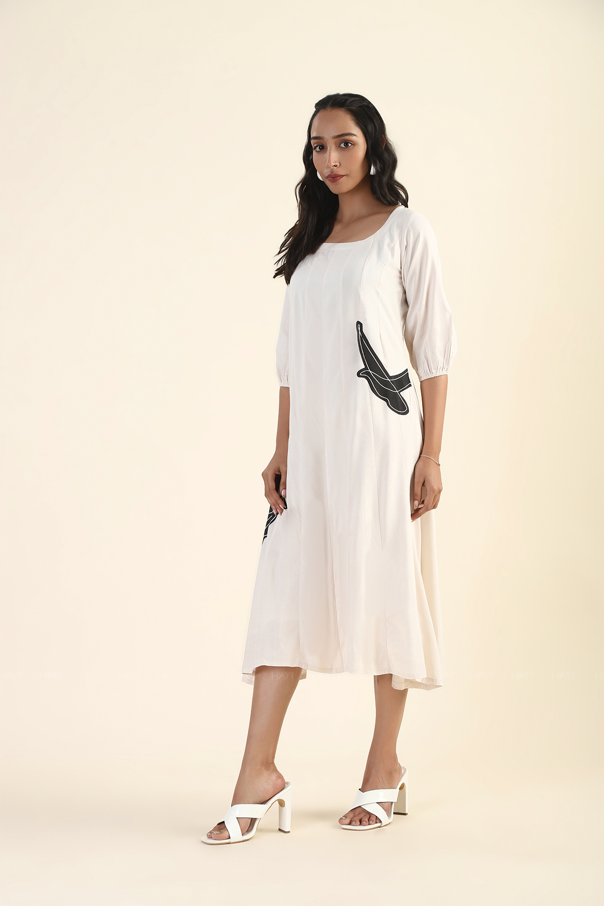 Serenade White with Black Dove Printed Viscose Dress