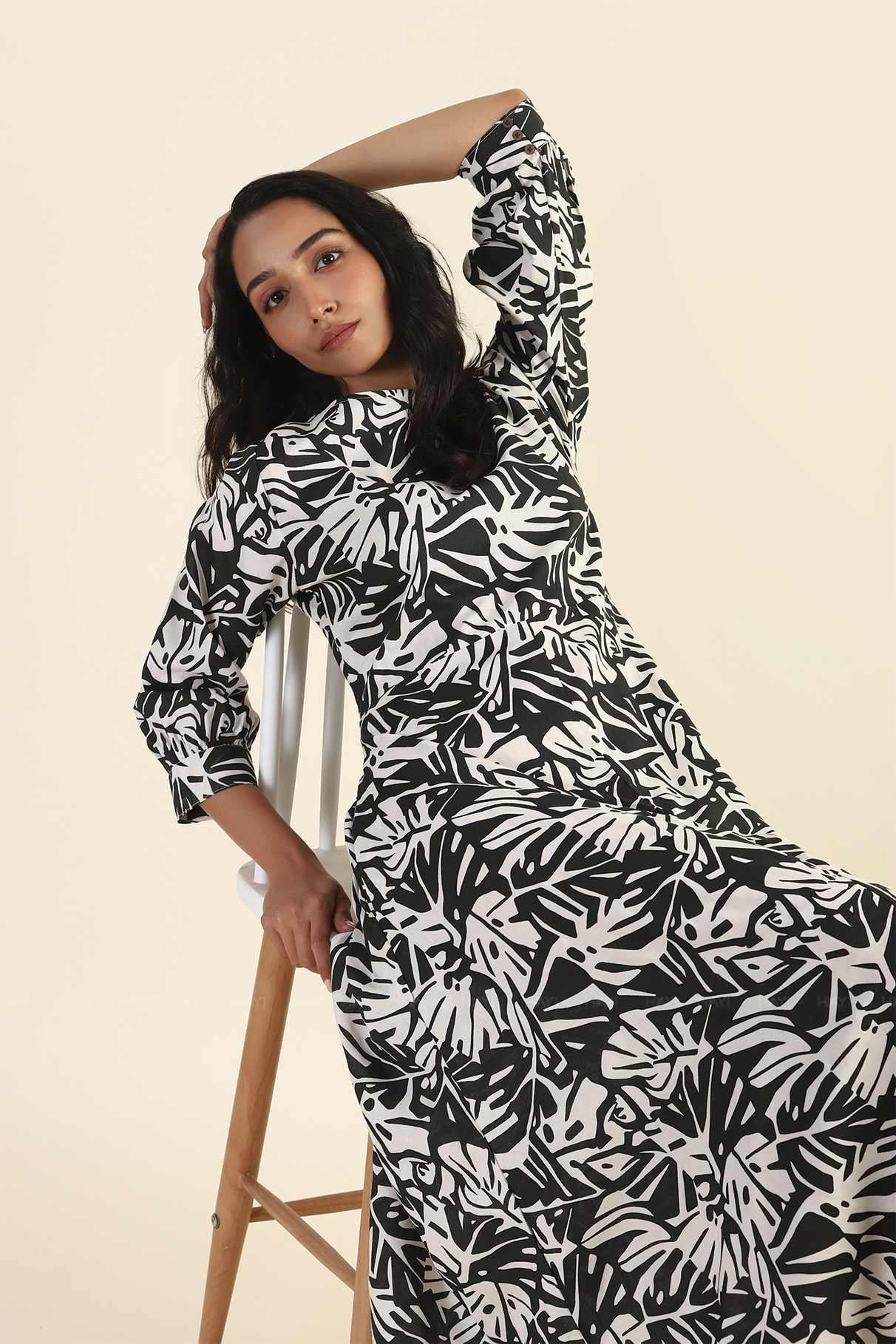 Pale White Viscose Printed Dress