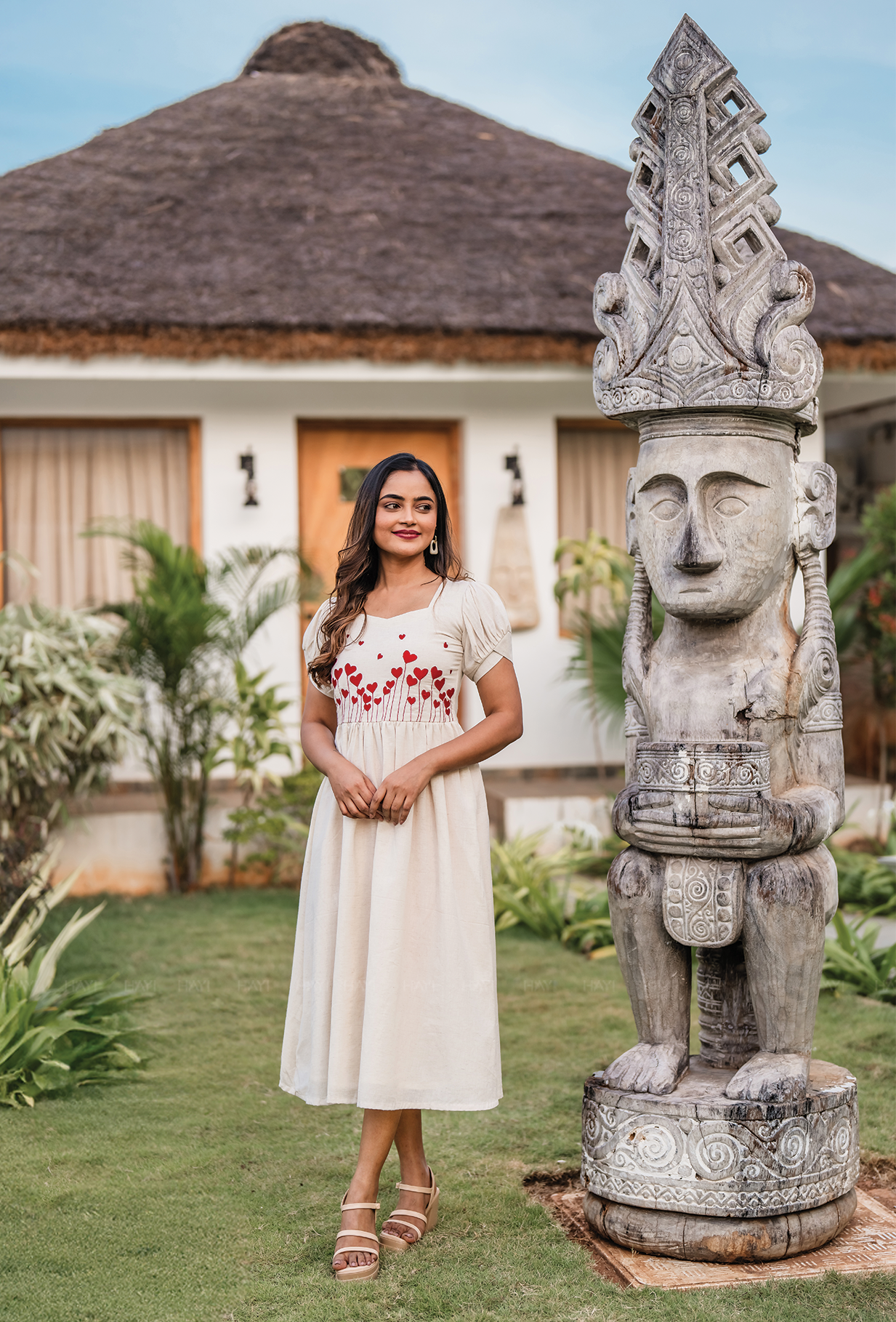 Little Hearts Embroidery Cotton Flex Dress