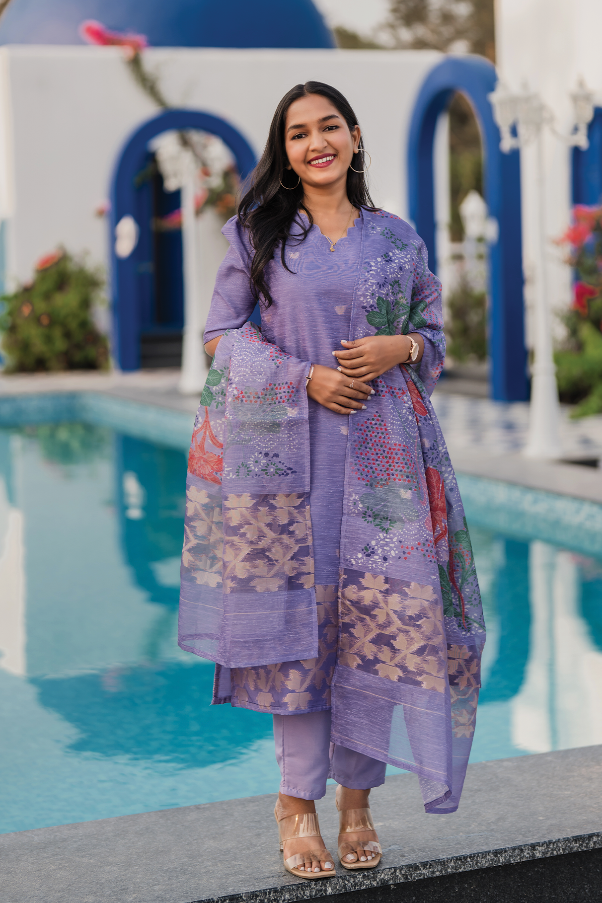 Lira Printed 3 Piece Organza Slub Kurta Set with Dupatta