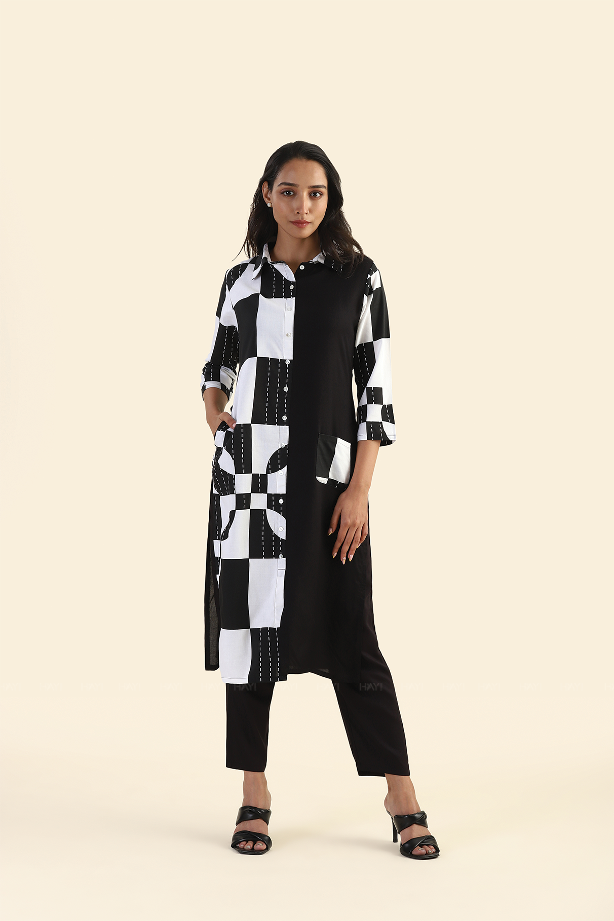 High Contrast Black with Abstract Printed Viscose Kurta