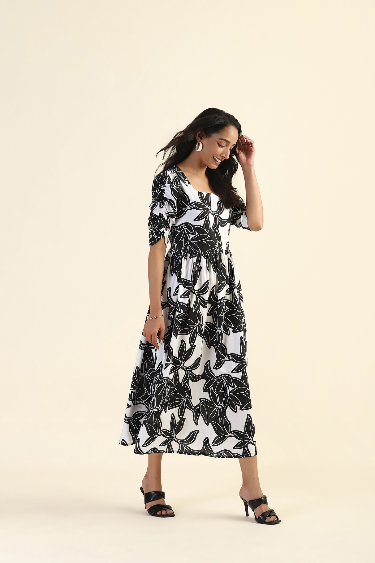 Minimal White Monochrome Muse Printed Viscose Dress