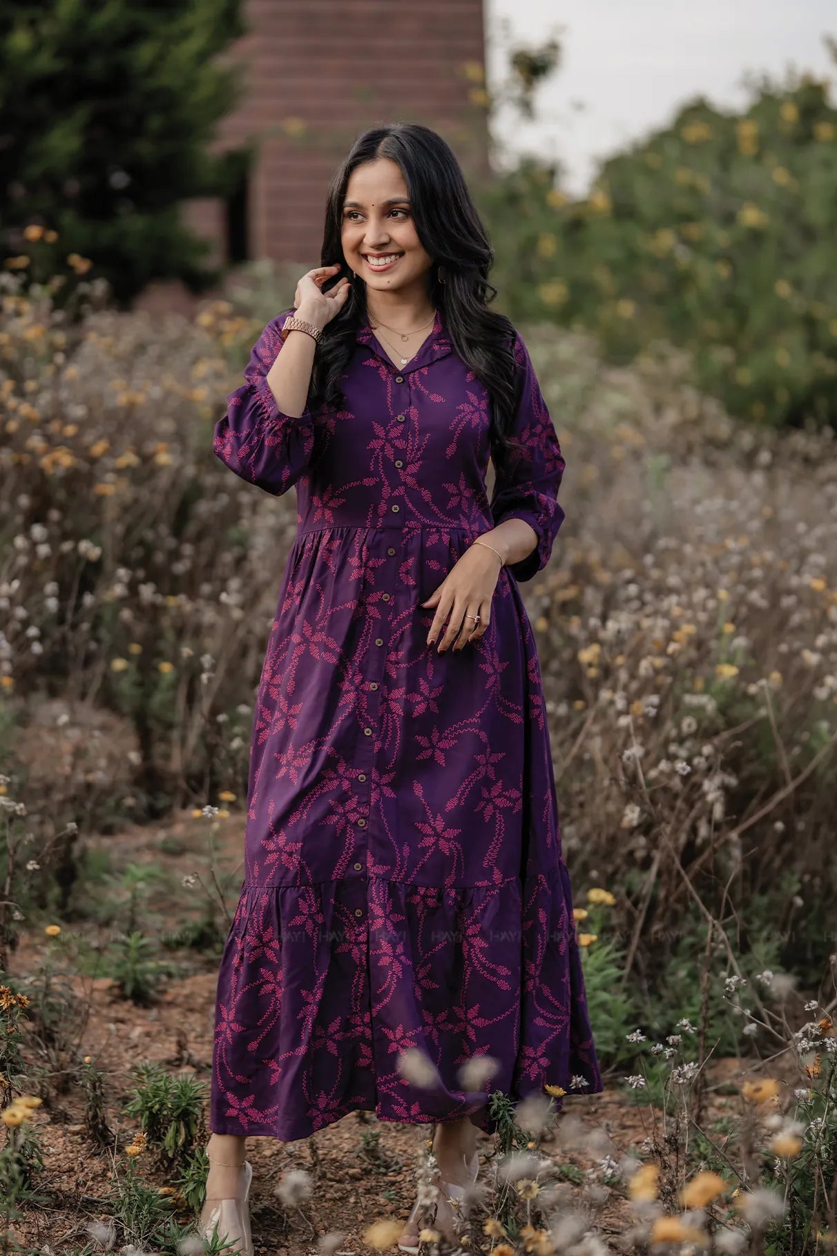 Plum Scarlet Viscose Printed Fit & Flare Dress