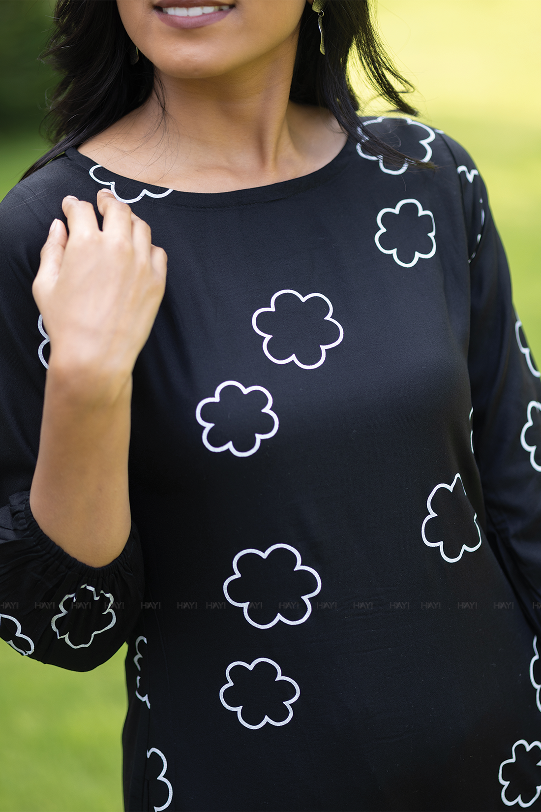 Lunar Whisper Black Co-ord with Boat neck & 3/4th sleeves