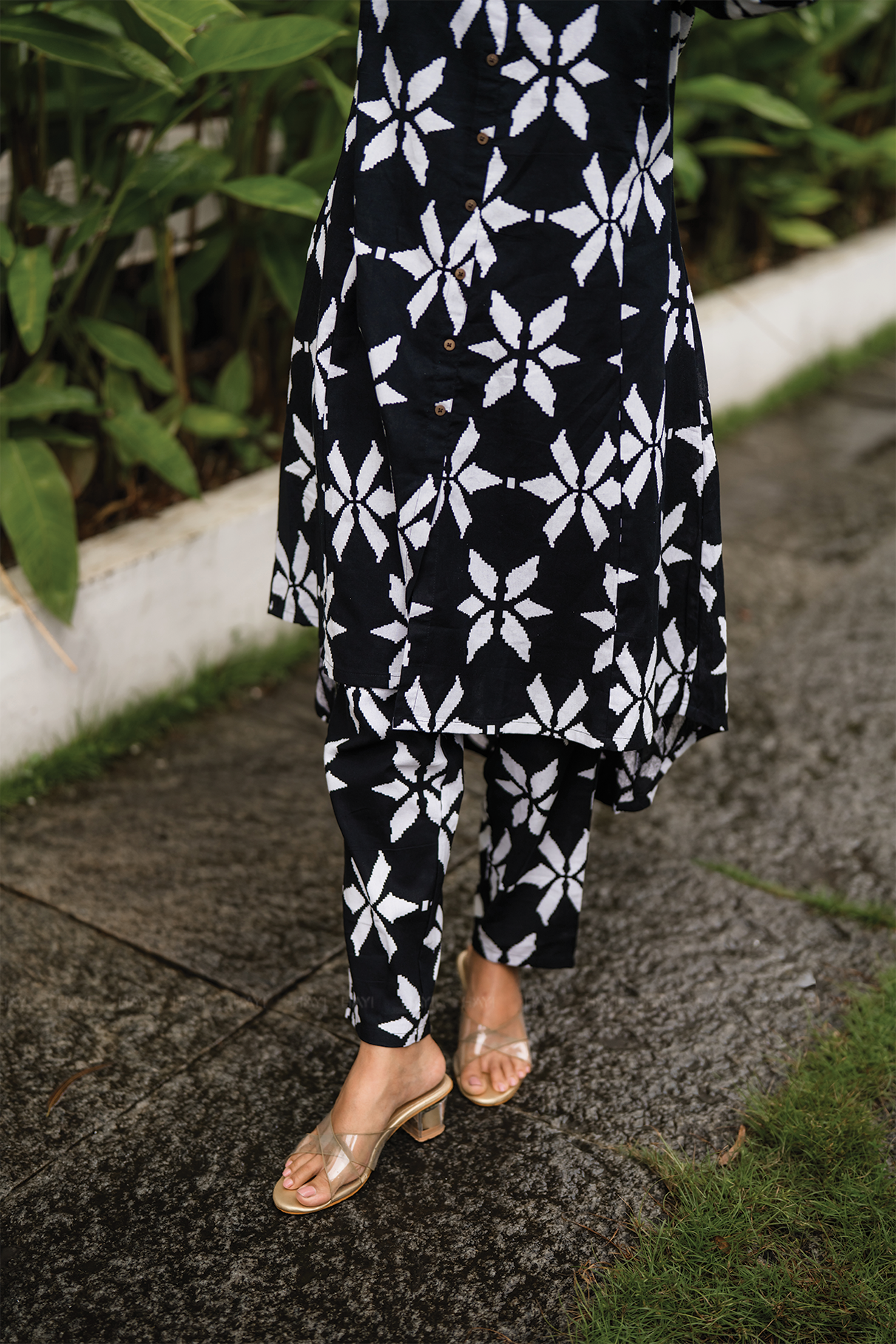 Charcoal Charm Black Cotton Flex Co-ord with Shirt Collar & Elbow sleeves