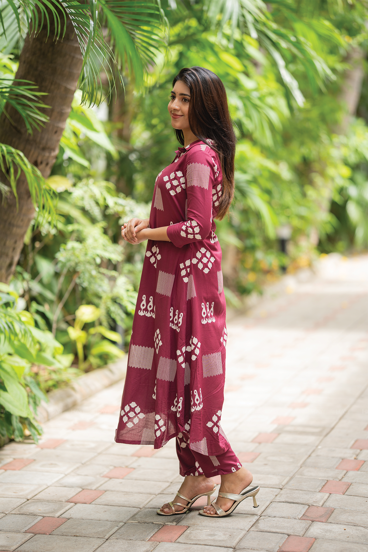 Ikat Roon Maroon Viscose Co-ord Ensemble