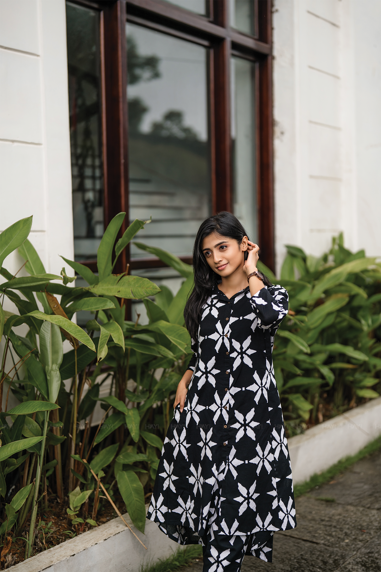 Charcoal Charm Black Cotton Flex Co-ord with Shirt Collar & Elbow sleeves